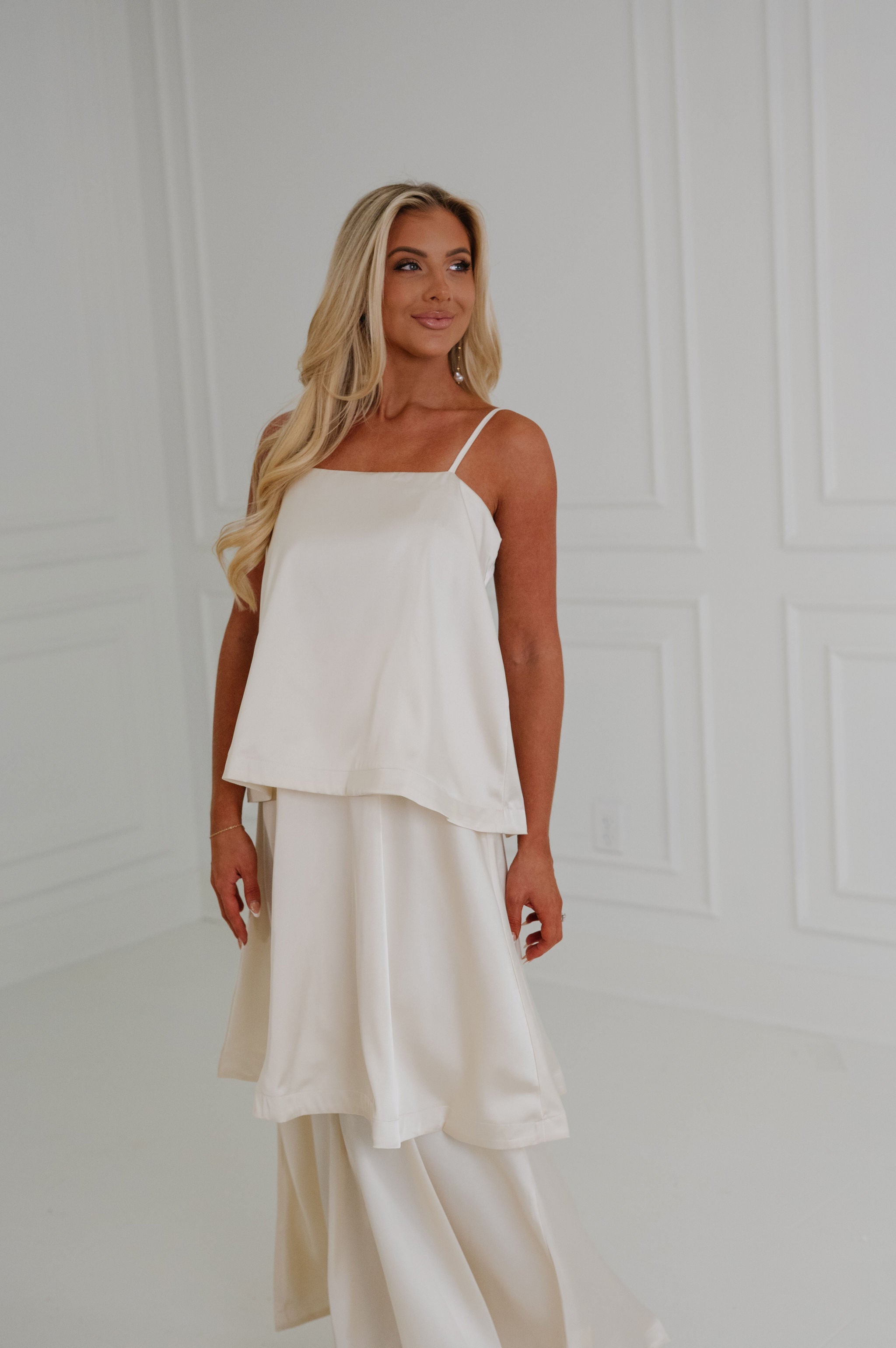 Heather Layered Flowy Maxi Dress-Ivory