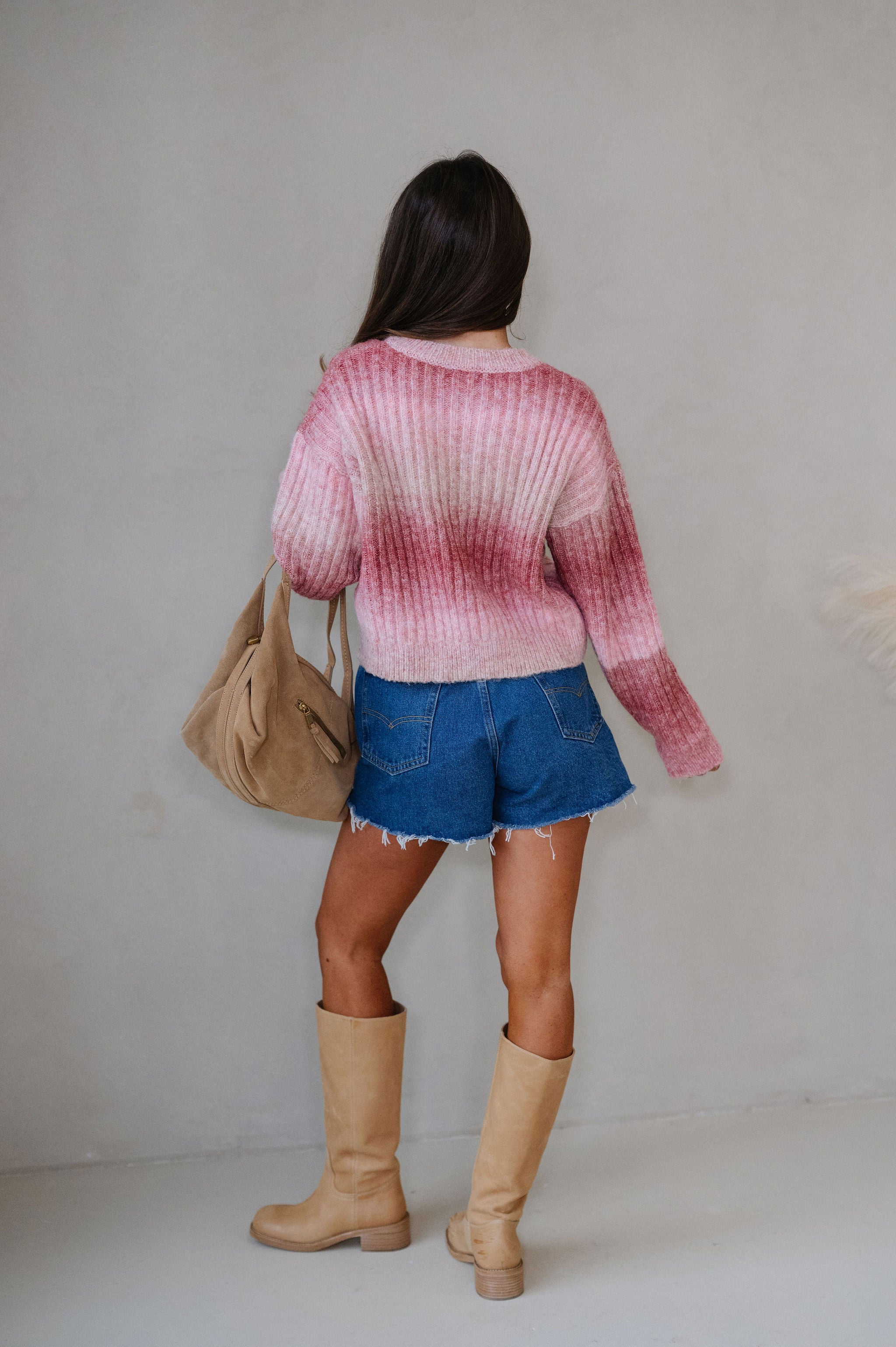 Leah Zip Up Sweater-Rose