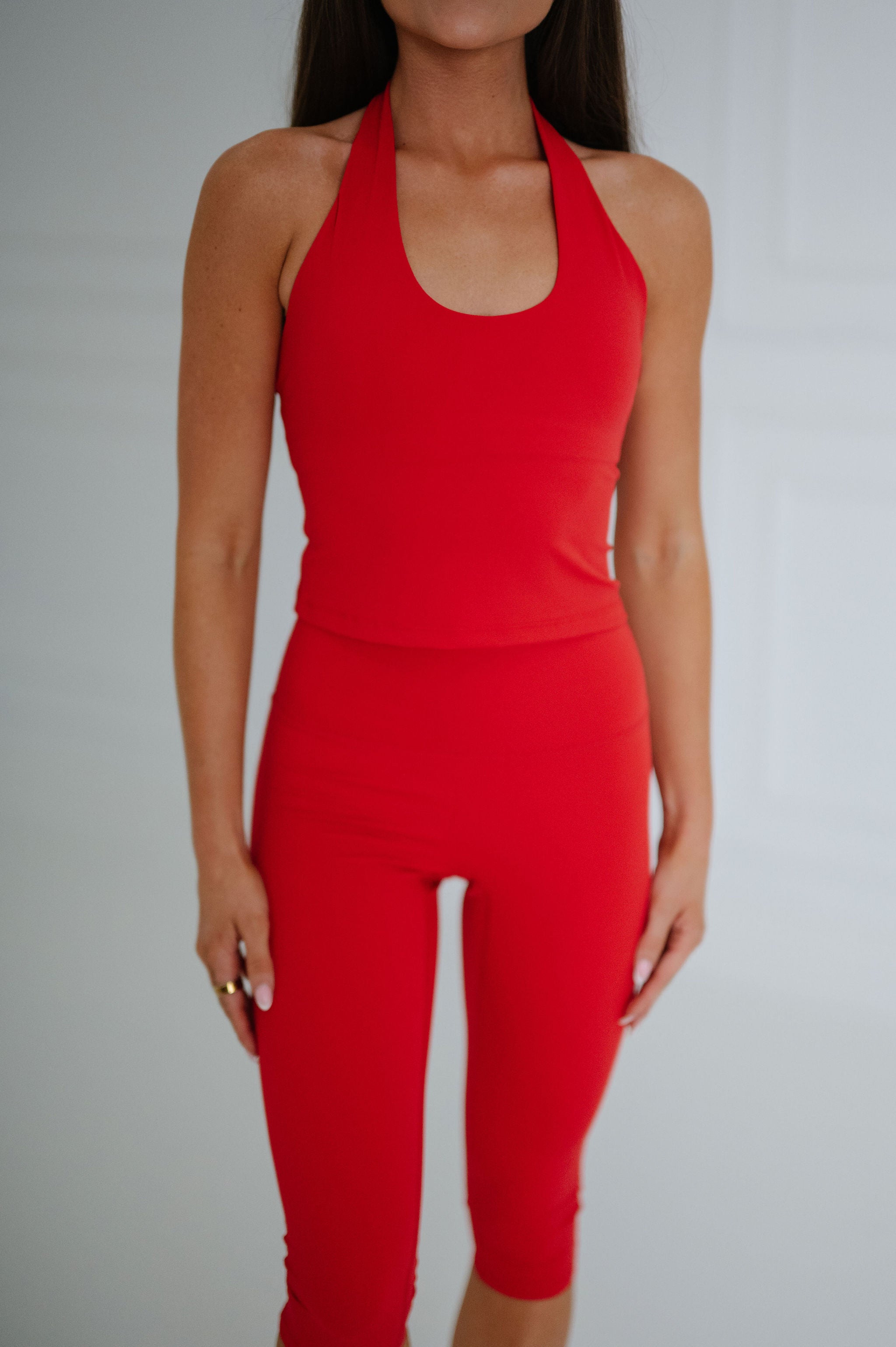 Logan Scoop Neck Halter Top-Red