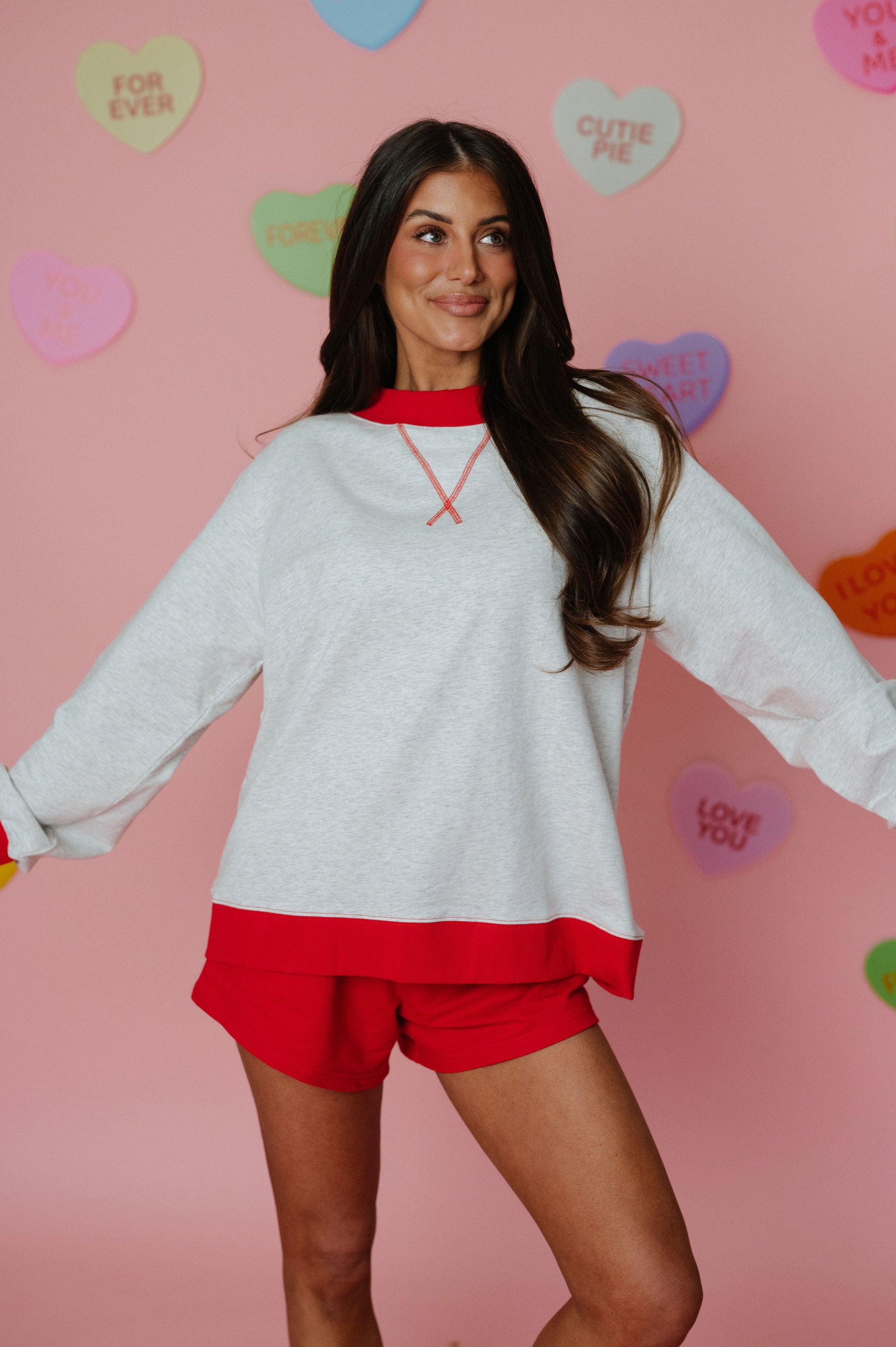 Color Block Mock Neck- Grey/Red