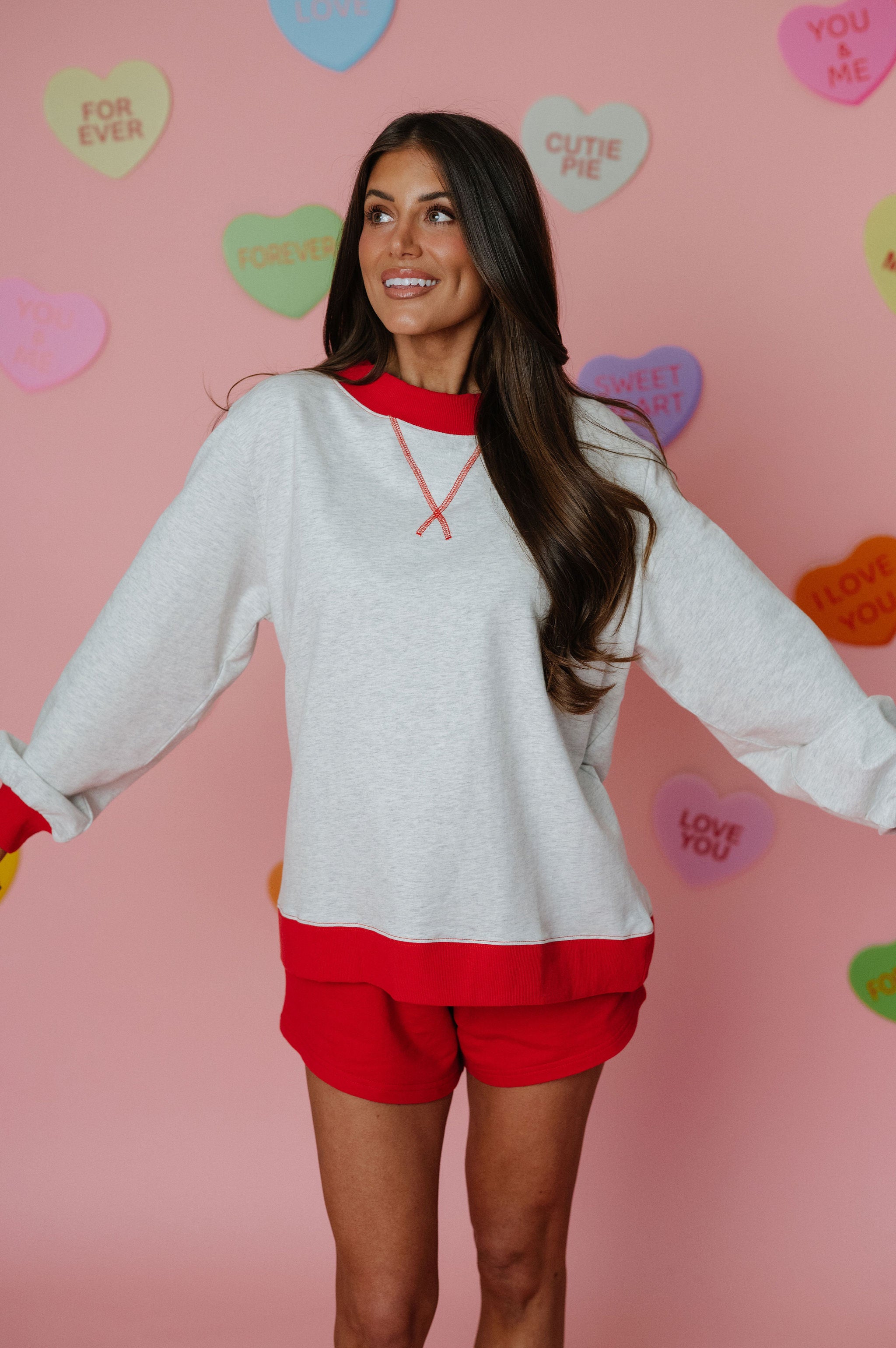 Color Block Mock Neck- Grey/Red