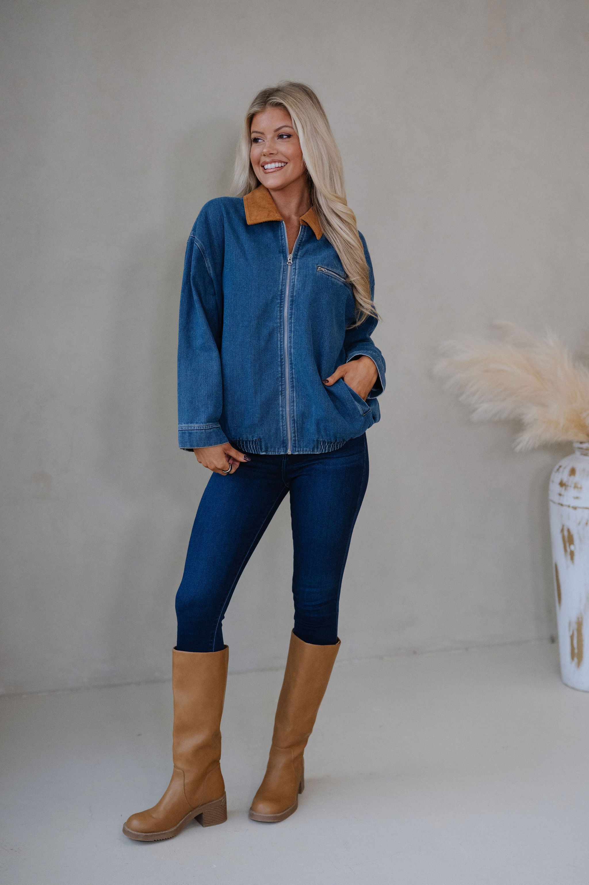 Annie Corduroy Collar Jacket-Denim