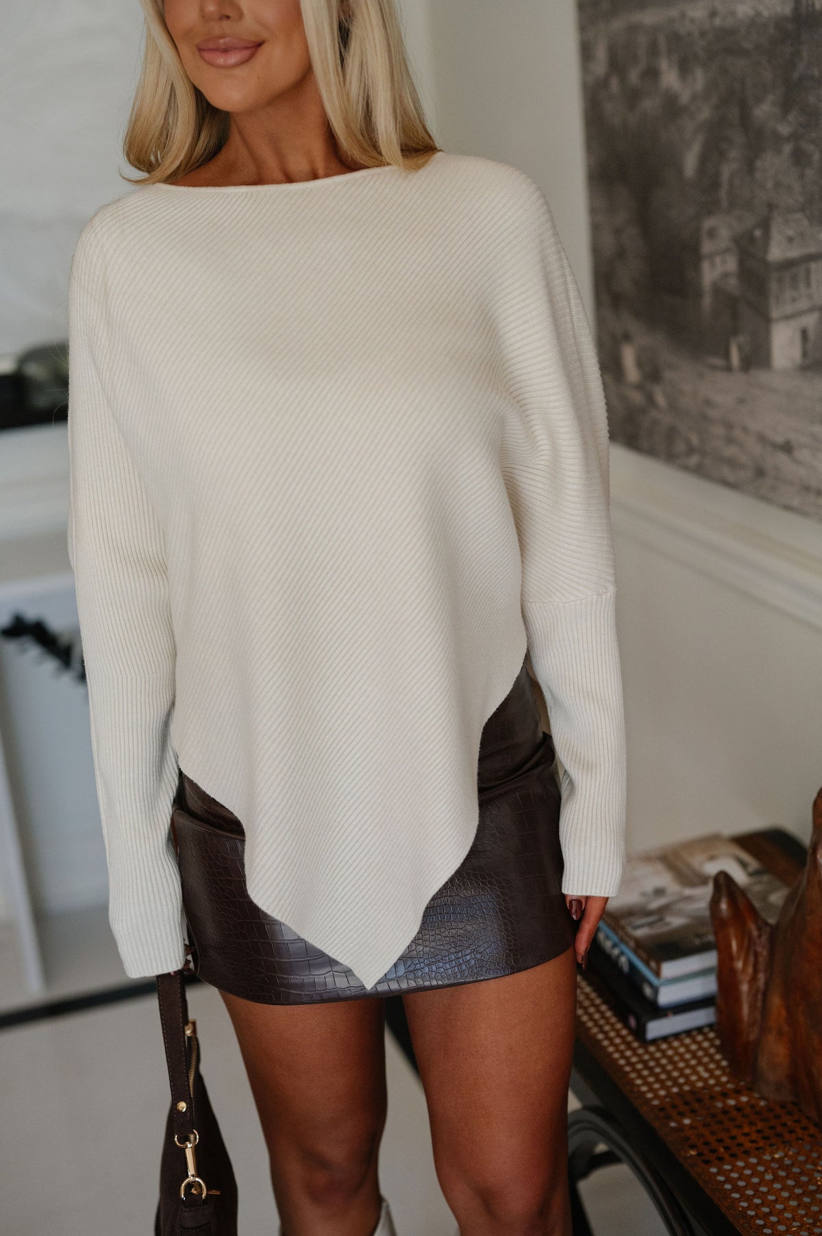 Ribbed Dolman Sleeve Sweater-Cream