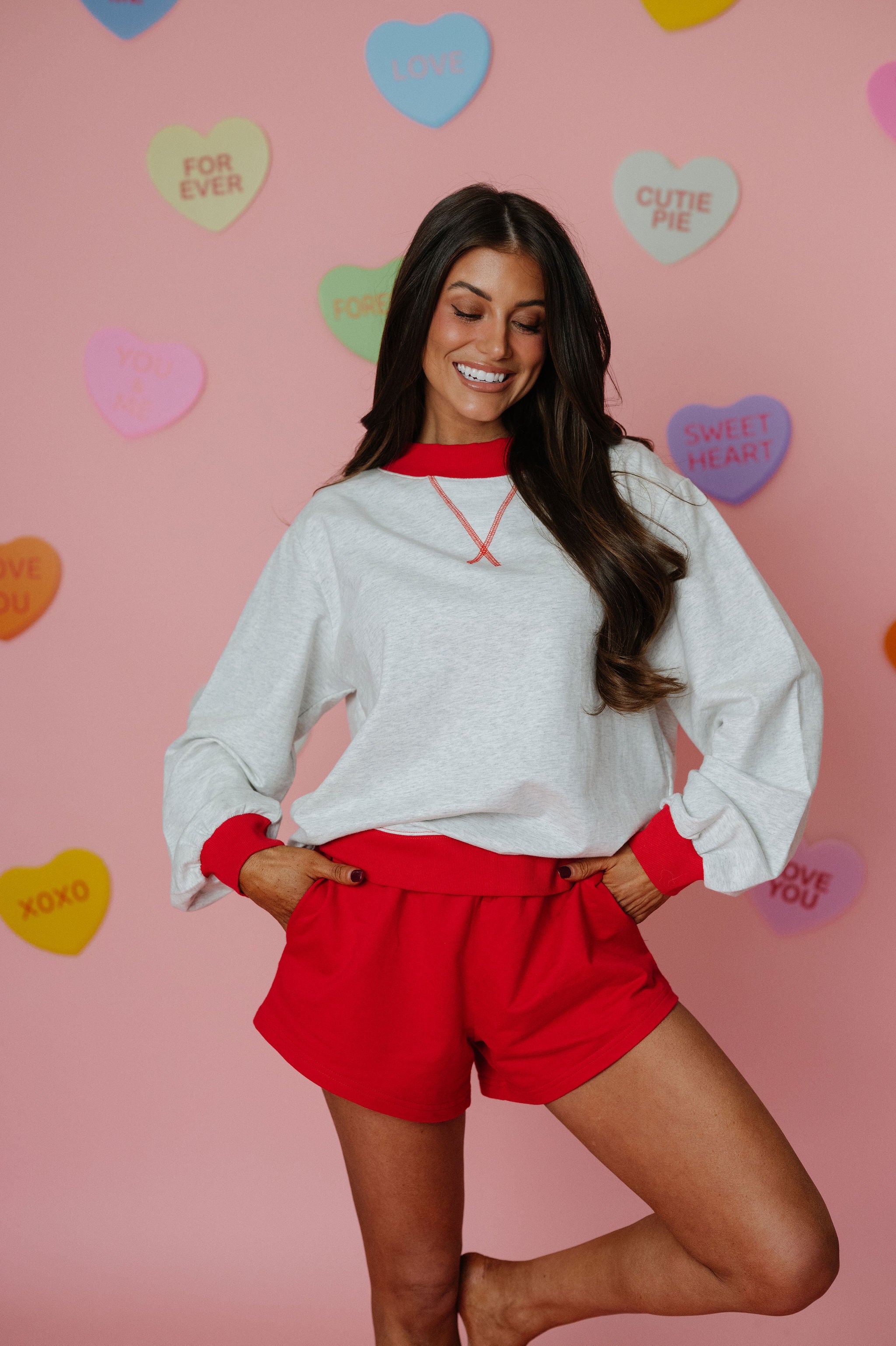 Color Block Mock Neck- Grey/Red