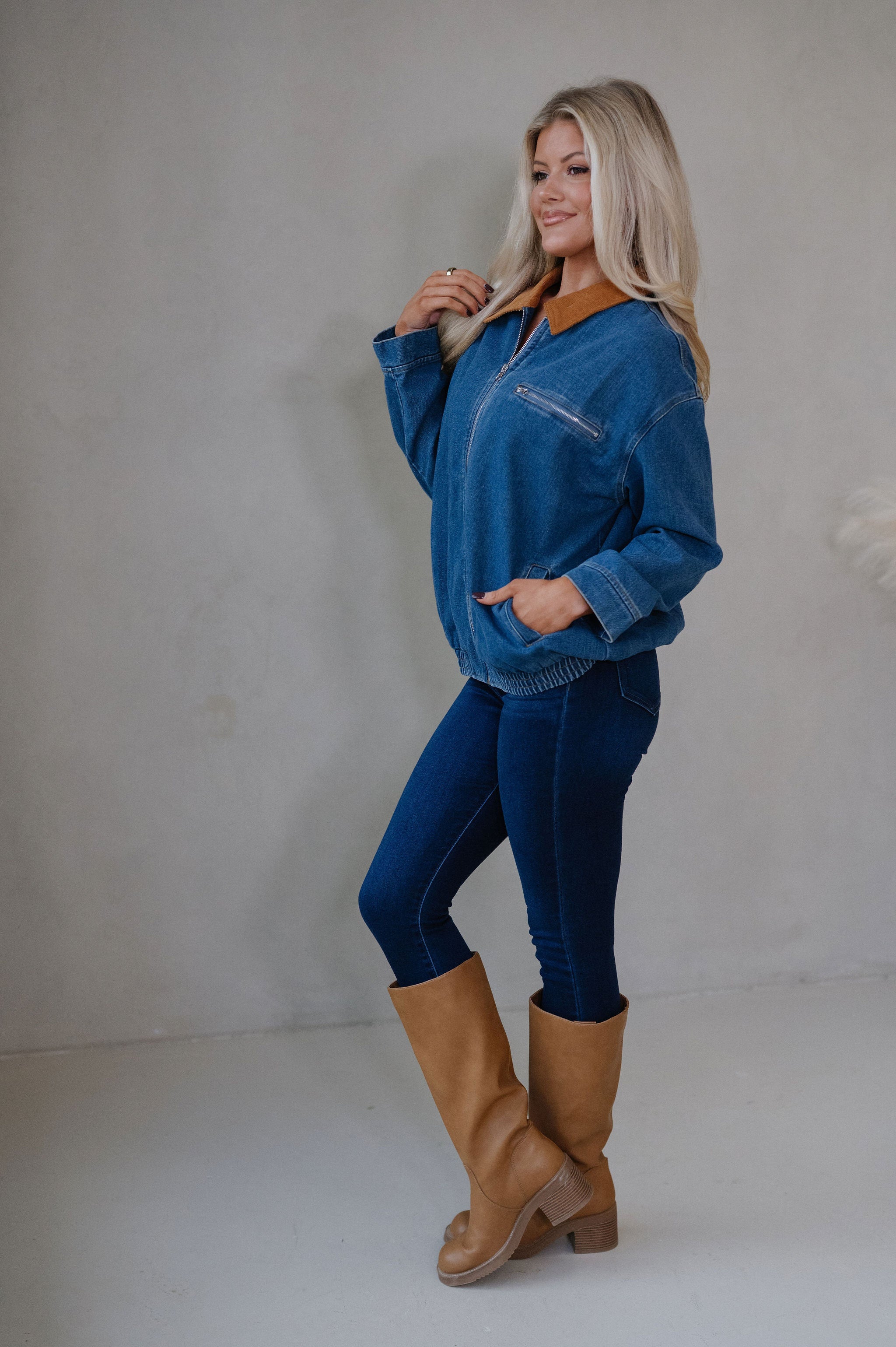 Annie Corduroy Collar Jacket-Denim