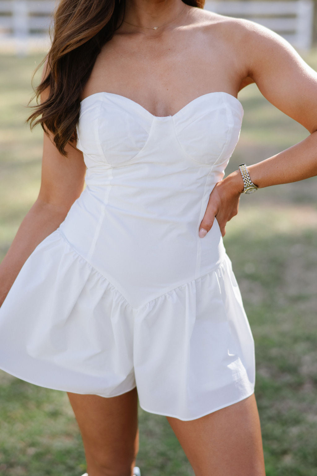 Corset Style Mini Romper-Off White
