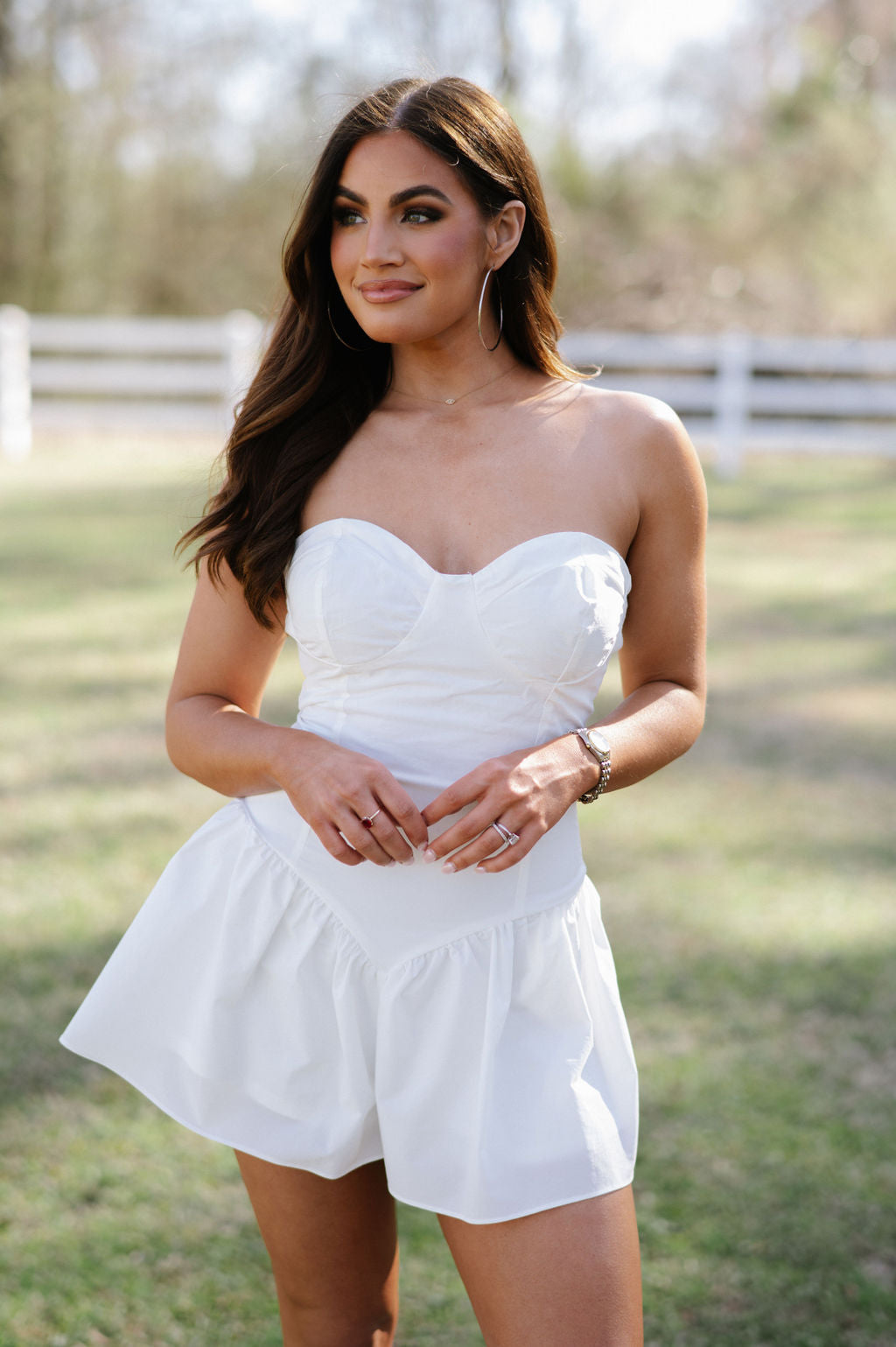 Corset Style Mini Romper-Off White L Corset Style Mini Romper-Off White L