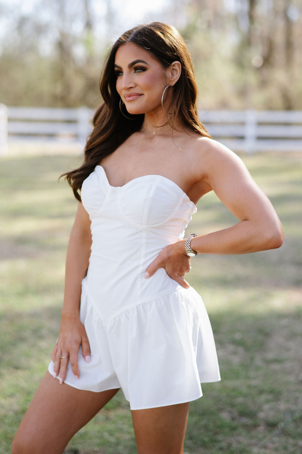 Corset Style Mini Romper-Off White