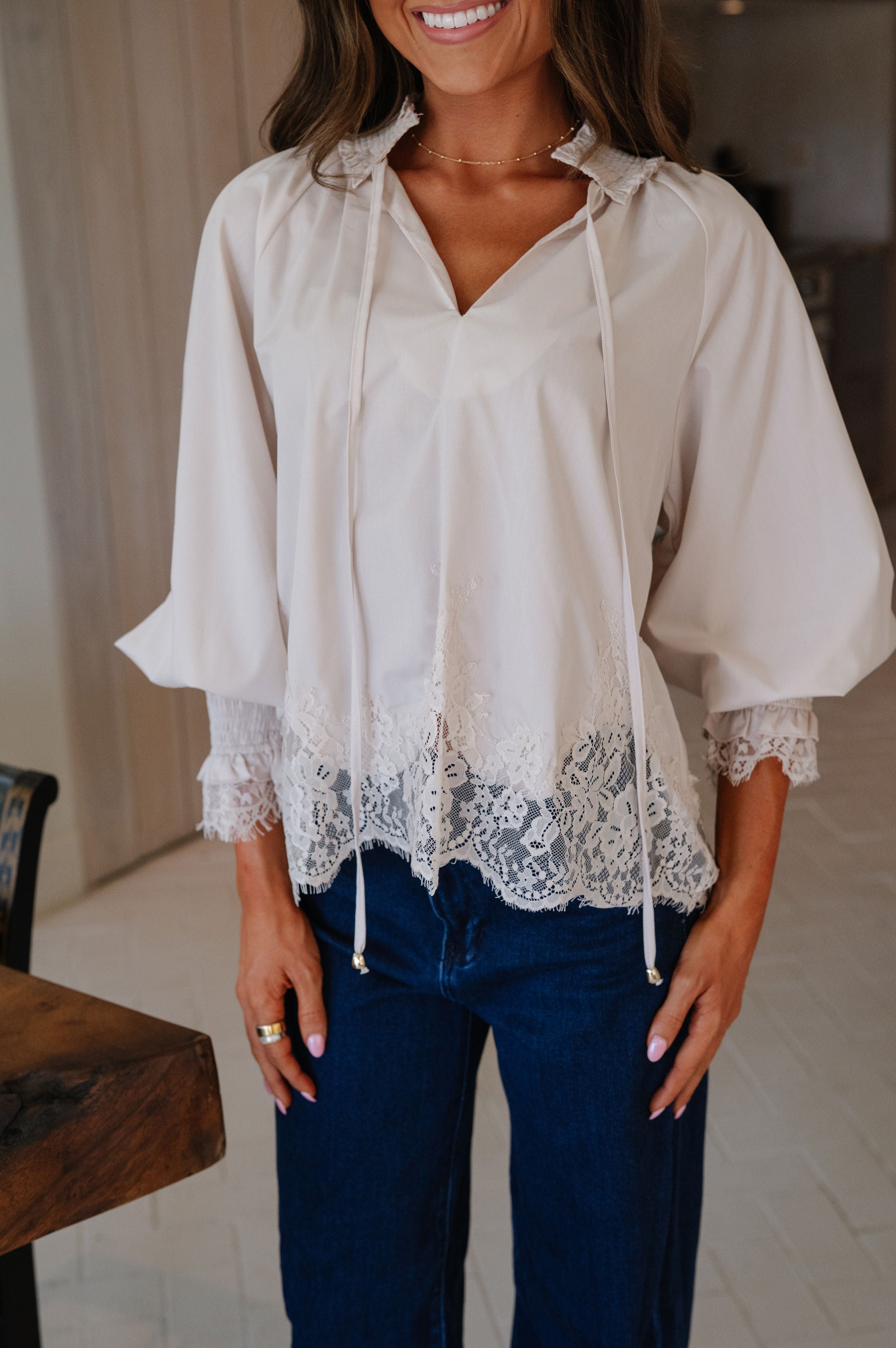 Stephanie Lace Detailed Blouse-Pearl