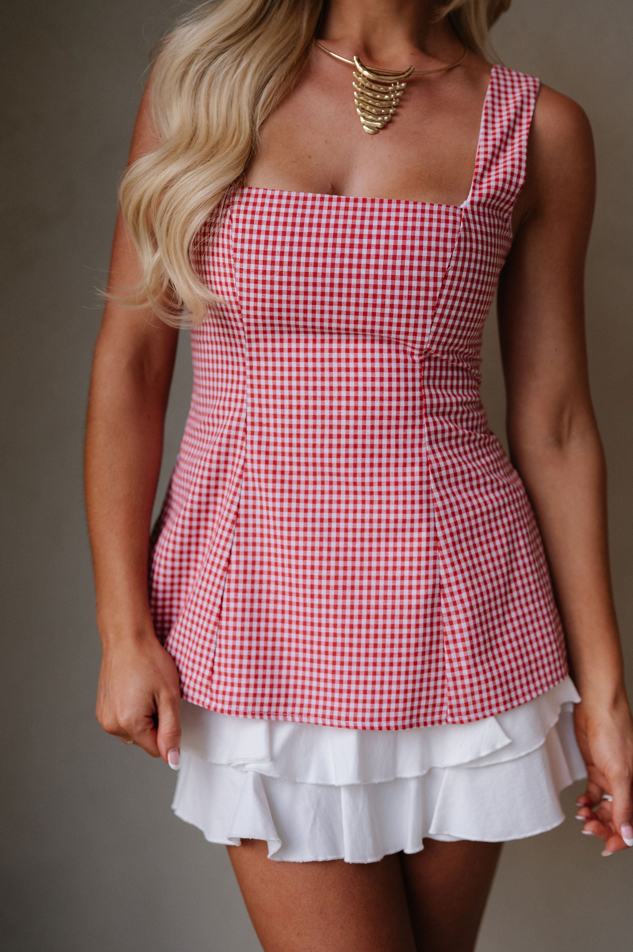 Felicia Checkered Top-Red
