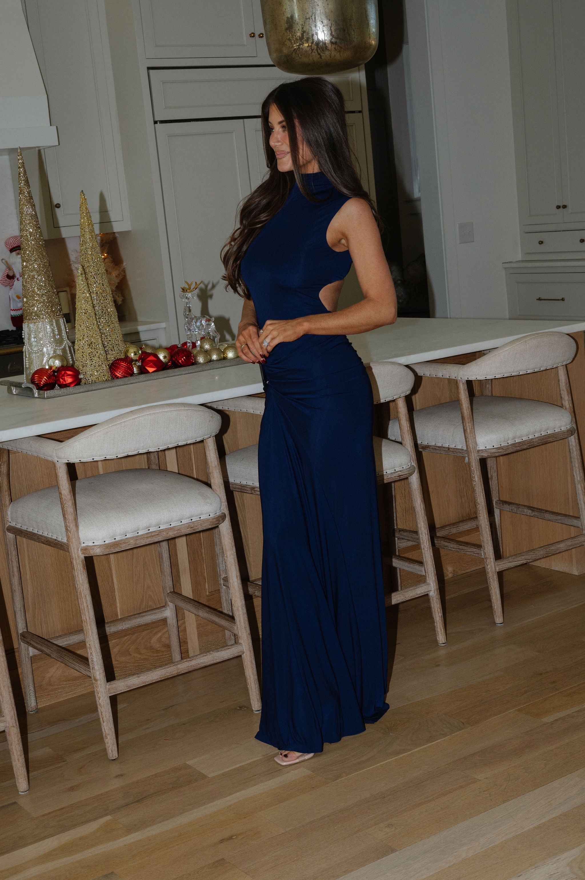 Waverly Mock Neck Dress-Navy