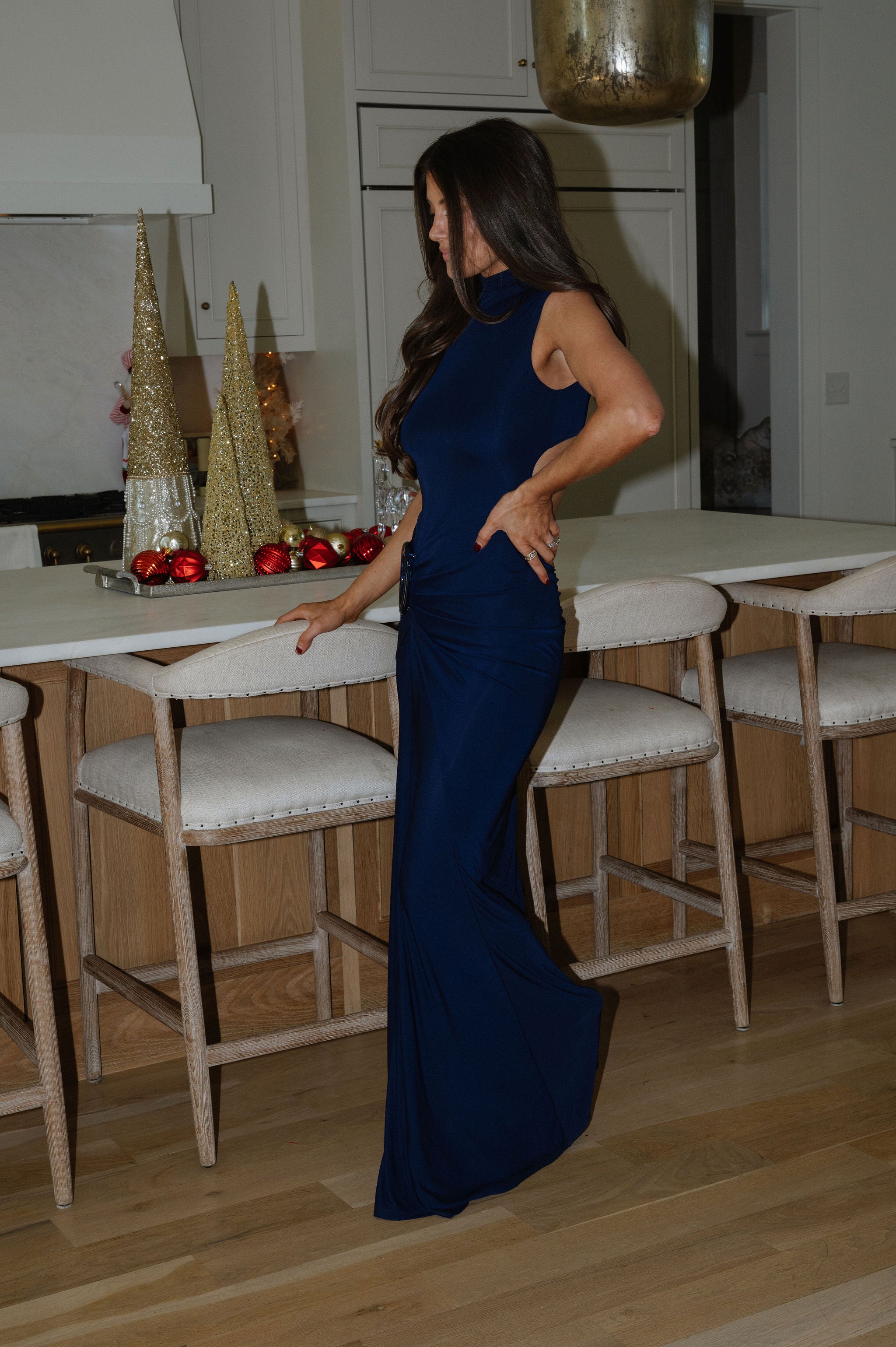 Waverly Mock Neck Dress-Navy