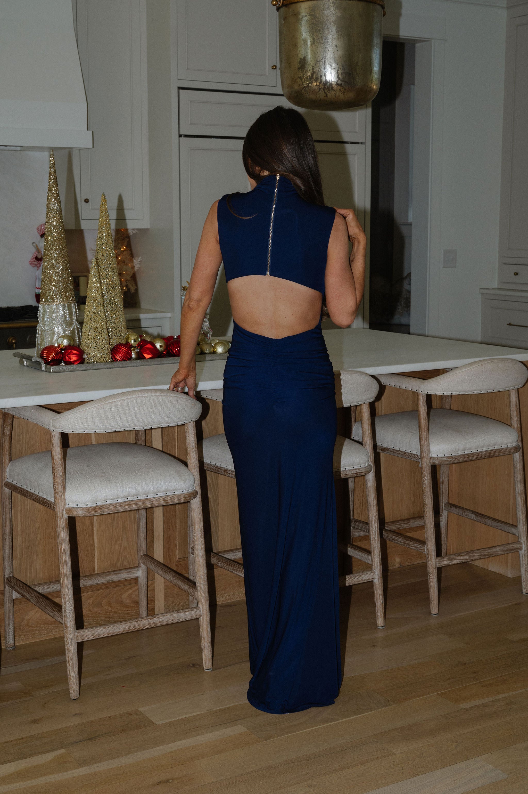 Waverly Mock Neck Dress-Navy