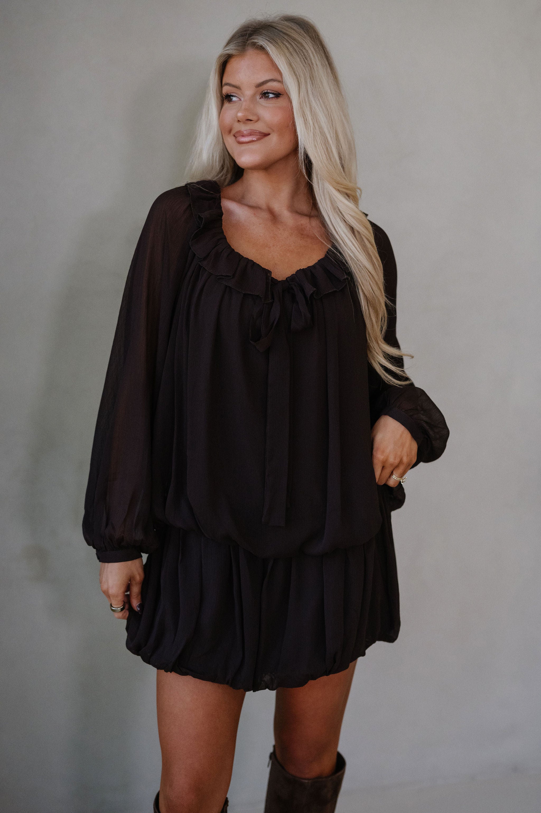 Rosalie Bubble Tiered Dress-Espresso