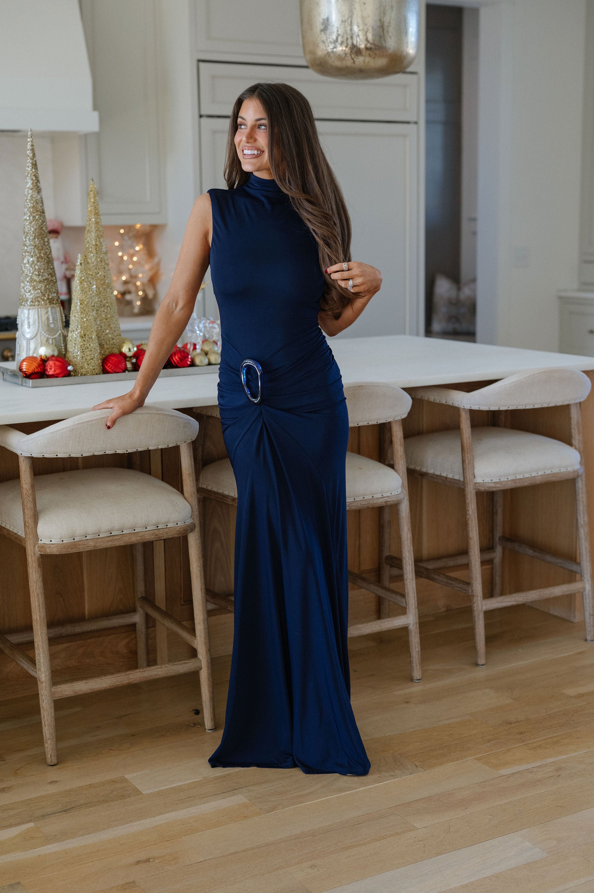 Waverly Mock Neck Dress-Navy