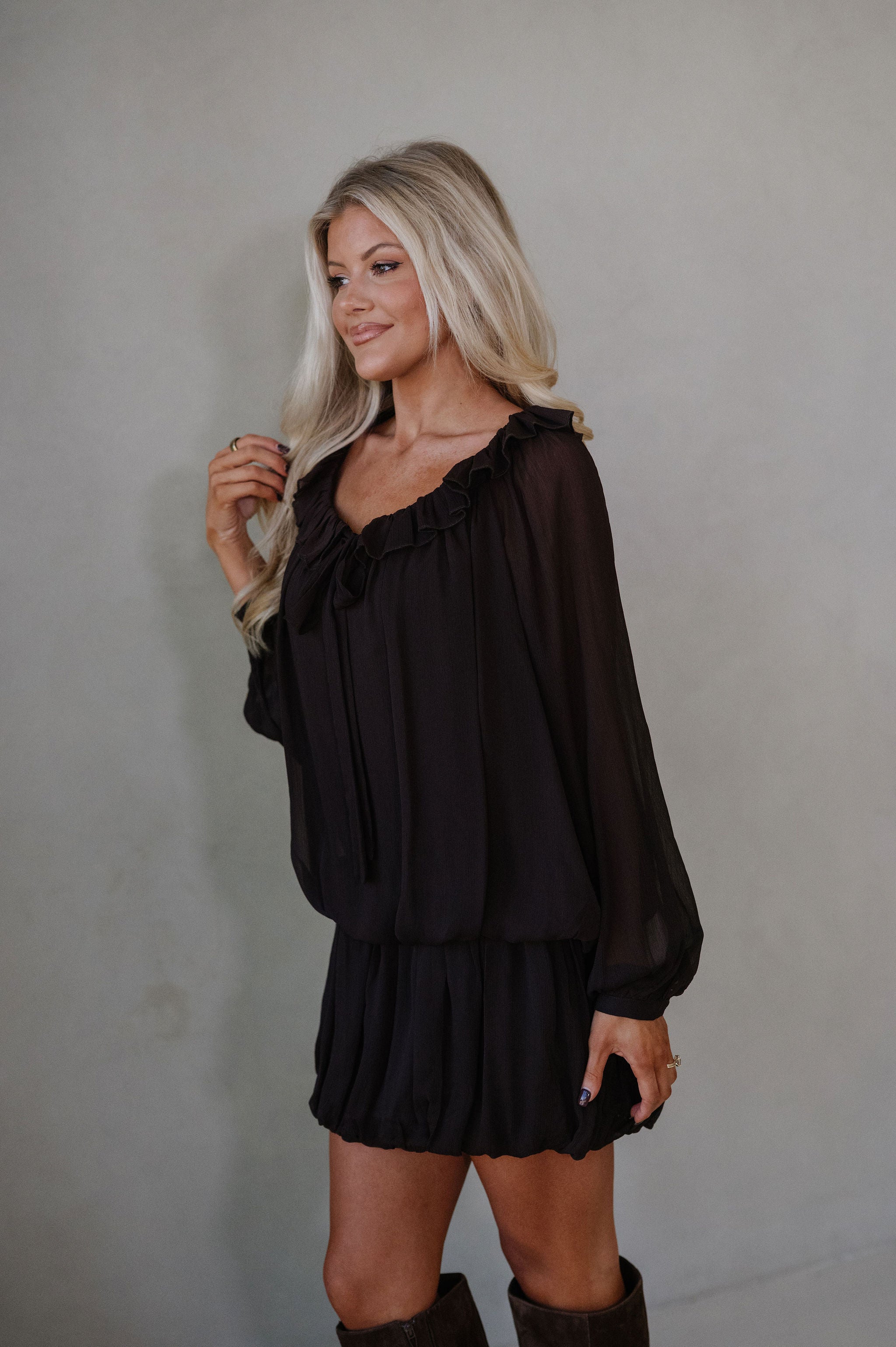 Rosalie Bubble Tiered Dress-Espresso