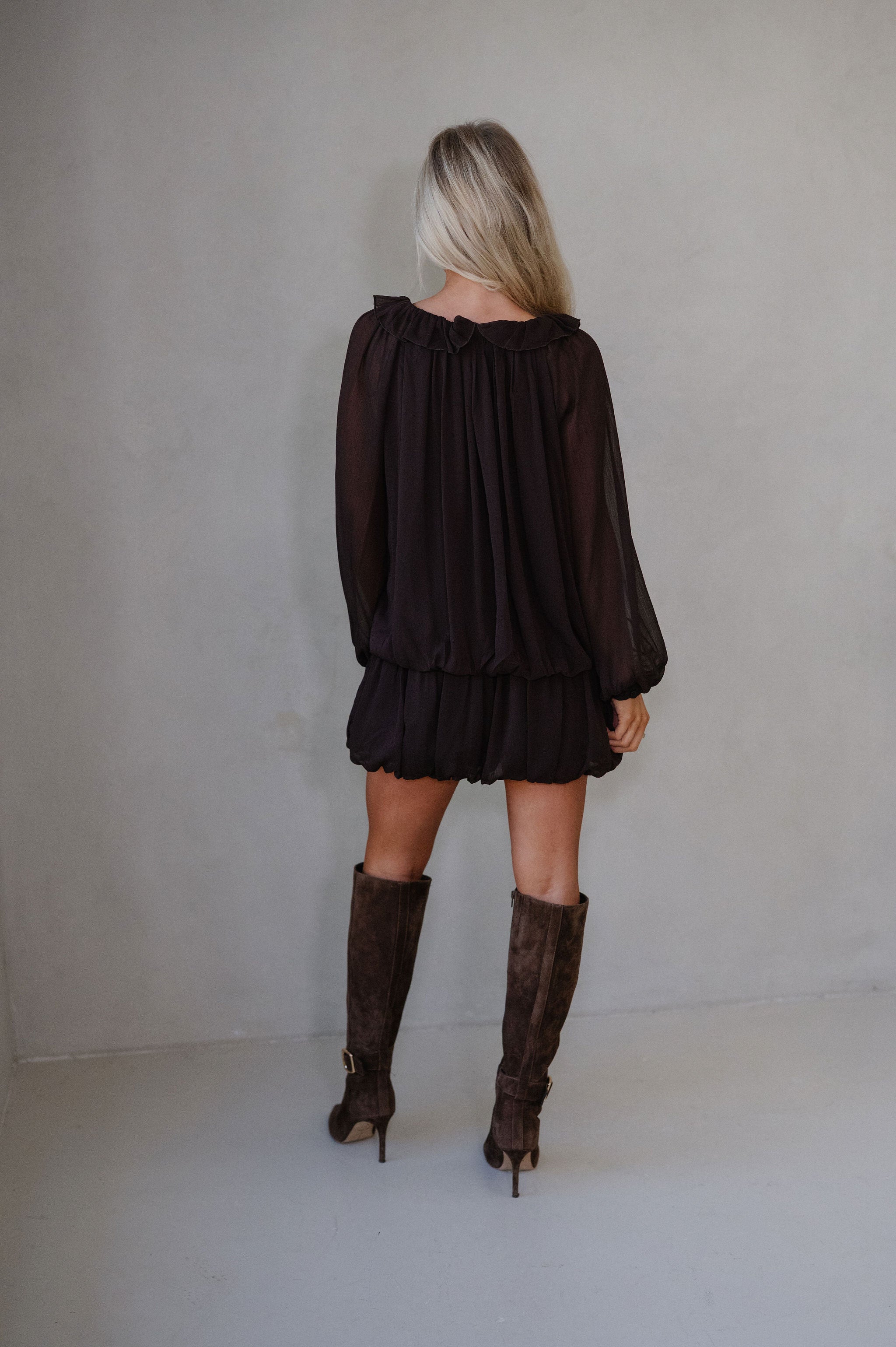 Rosalie Bubble Tiered Dress-Espresso