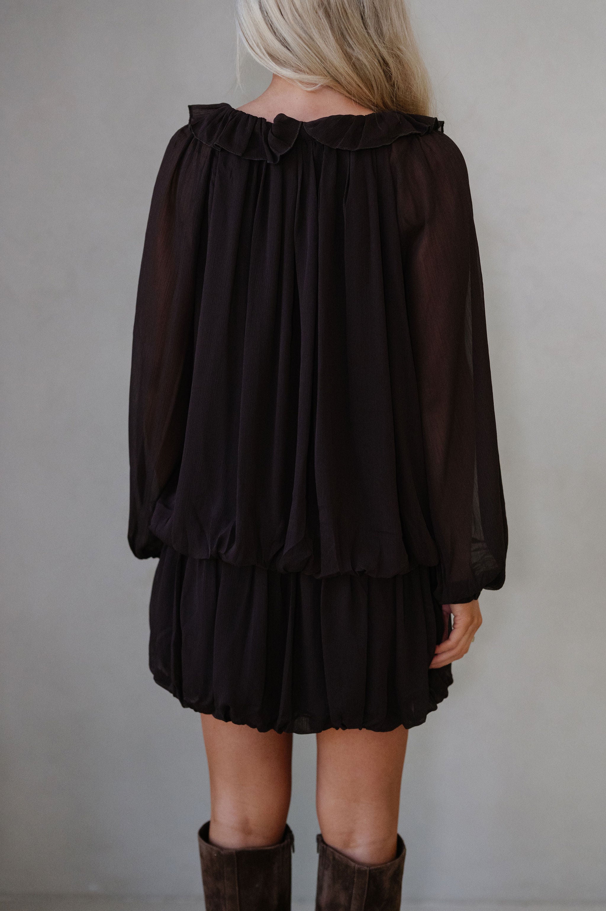 Rosalie Bubble Tiered Dress-Espresso
