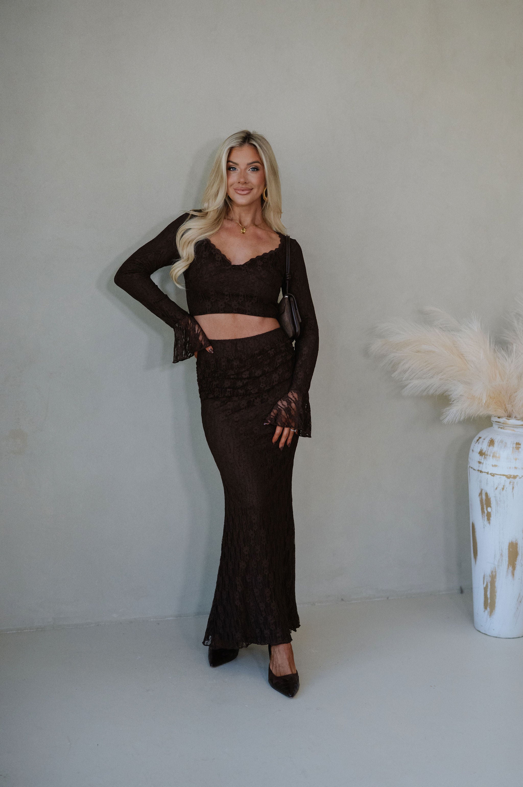 Stella Lace Maxi Skirt Set-Brown