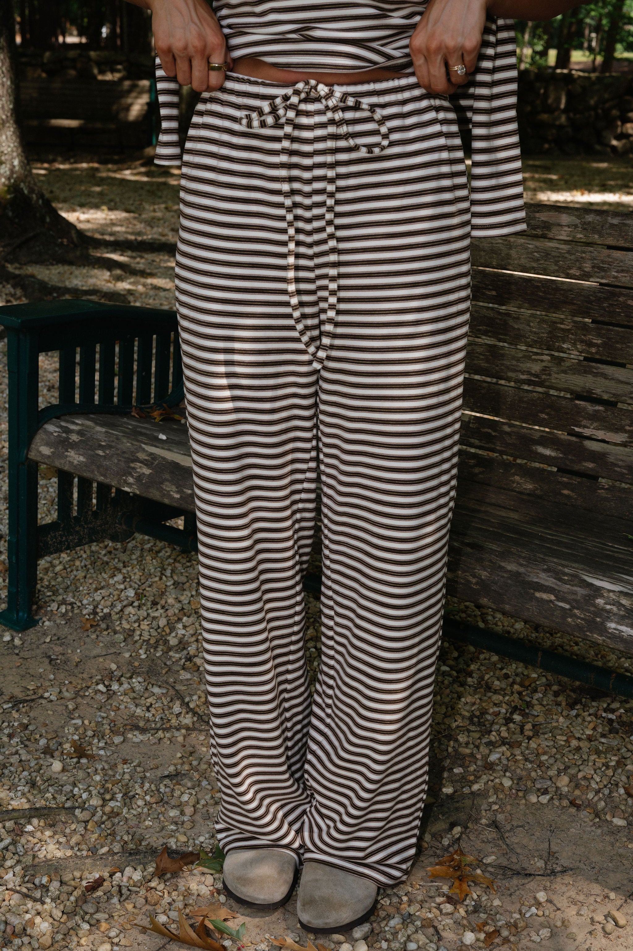 Brushed Striped Pants Set-Chocolate