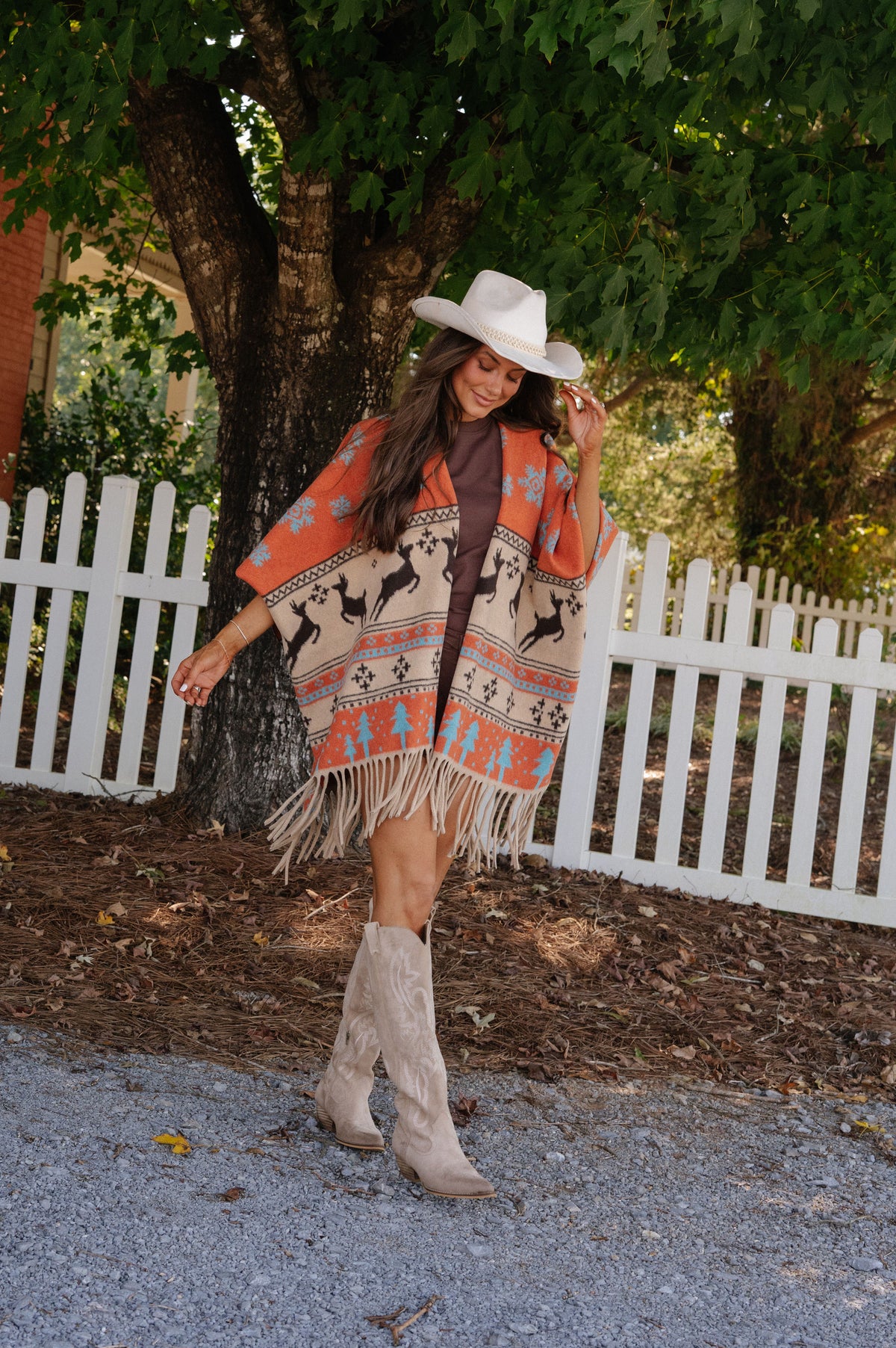 Poppy Fringed Oversized Cape-Rust