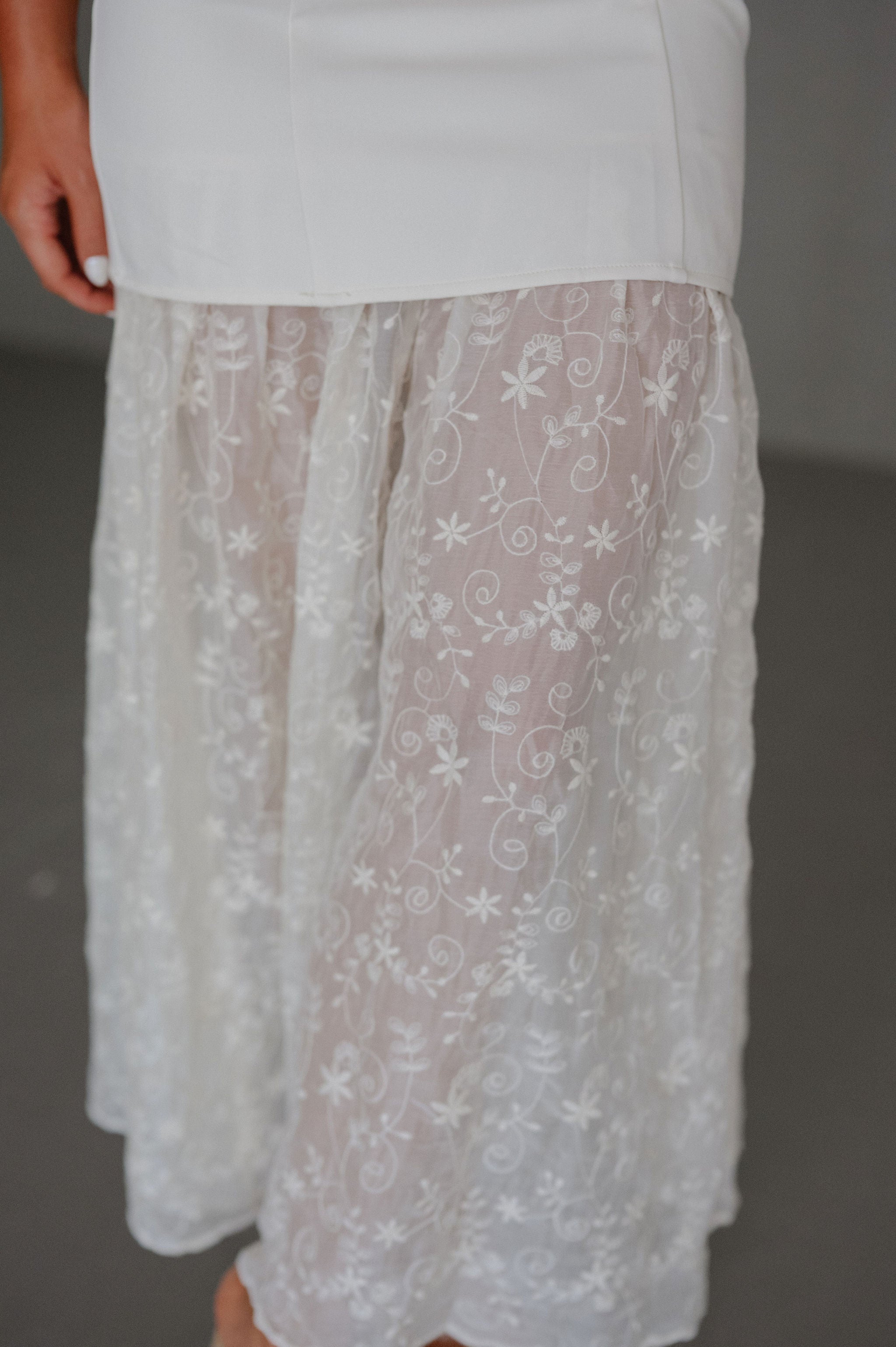 Sheer Embroidered Lace Dress-Cream