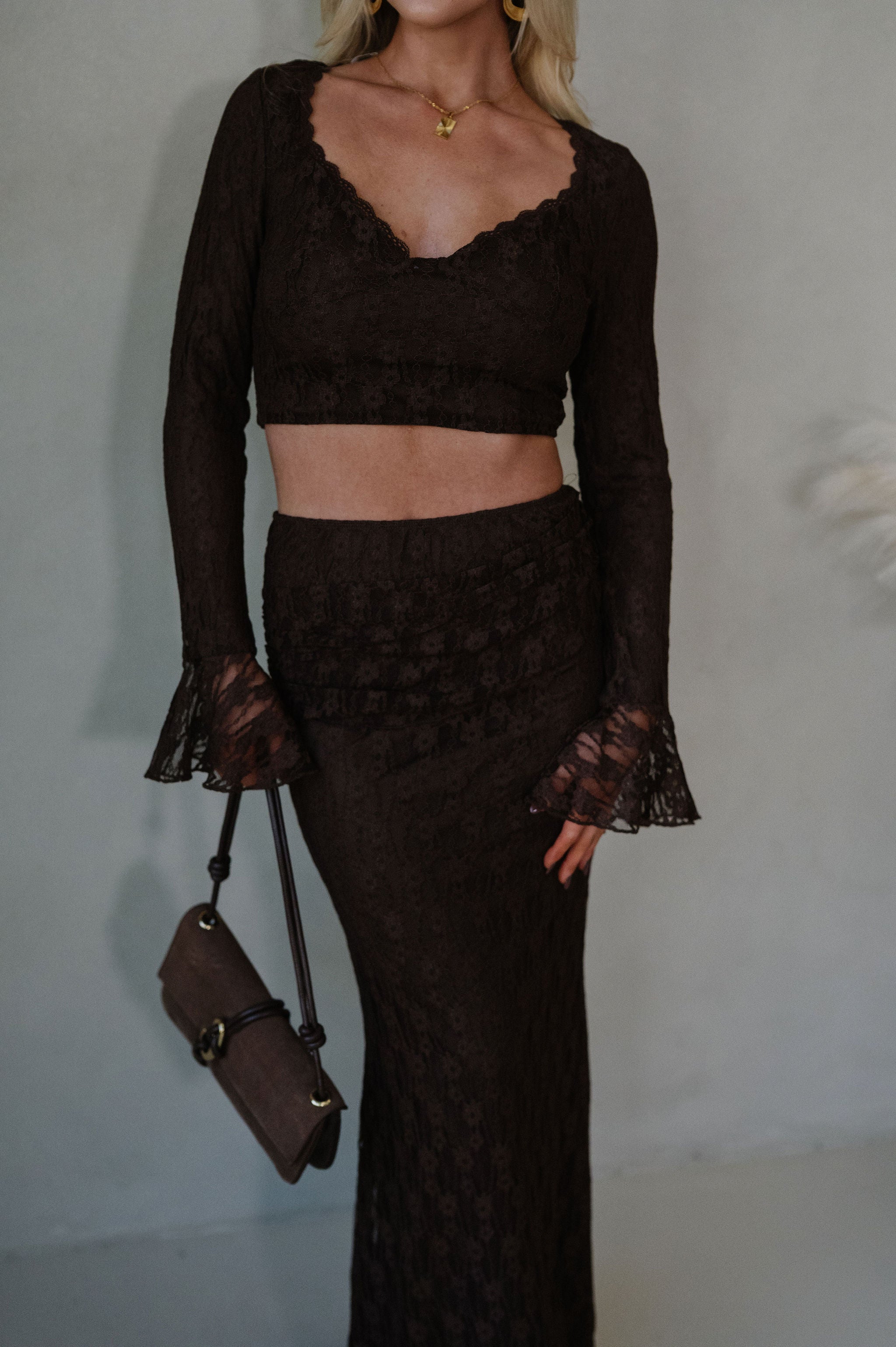 Stella Lace Maxi Skirt Set-Brown