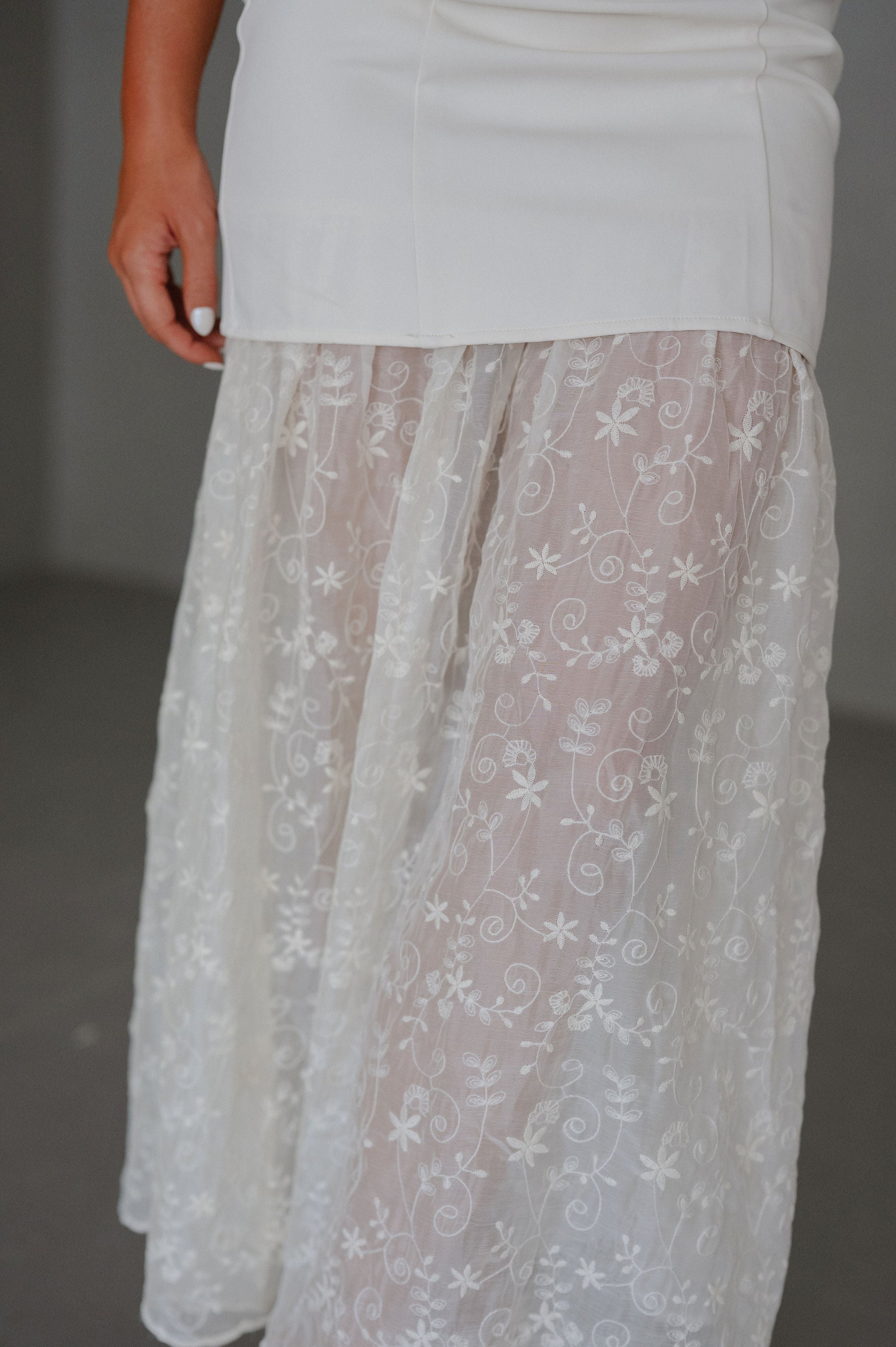 Sheer Embroidered Lace Dress-Cream