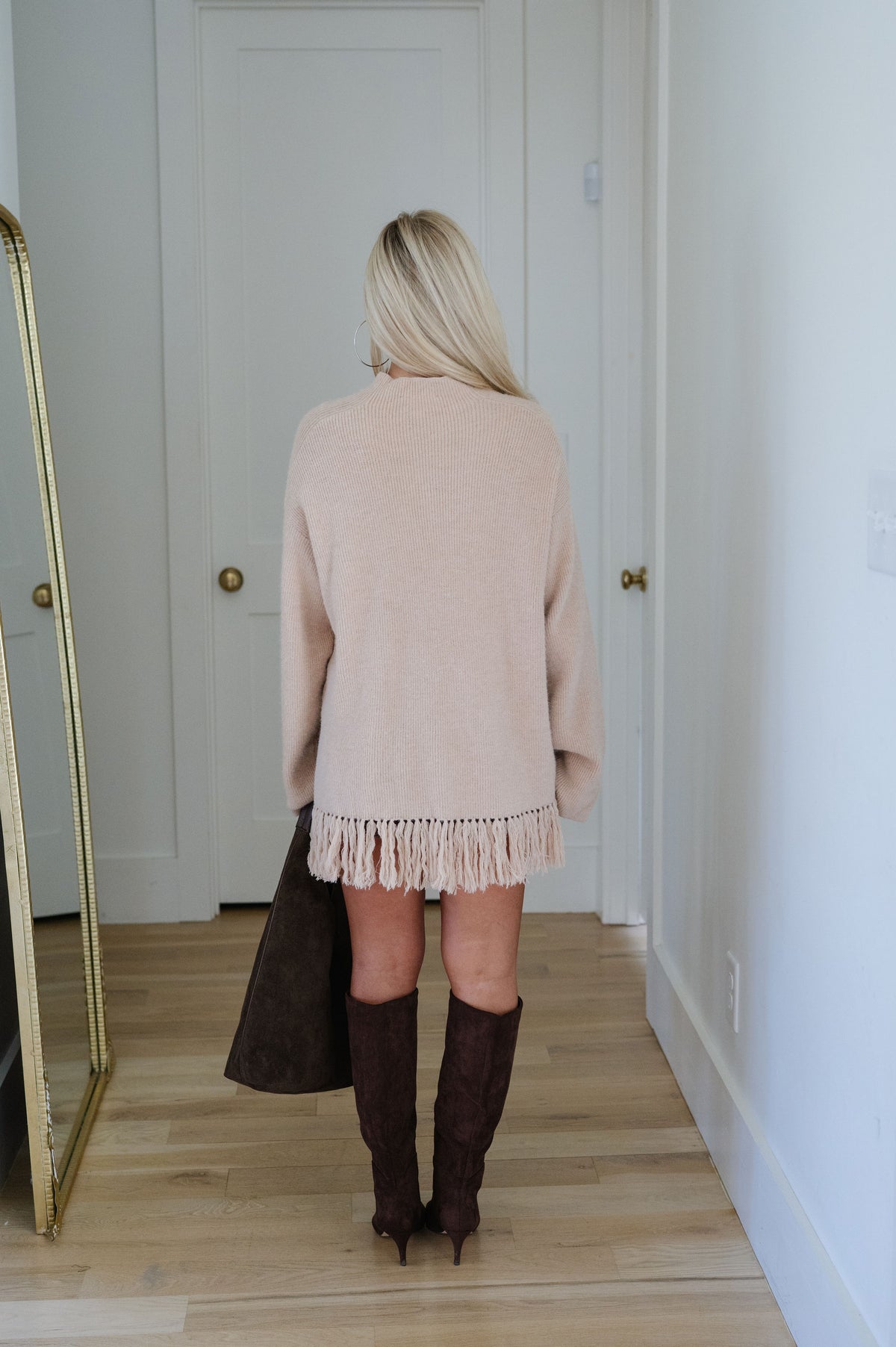 Bella Fringe Sweater- Tan