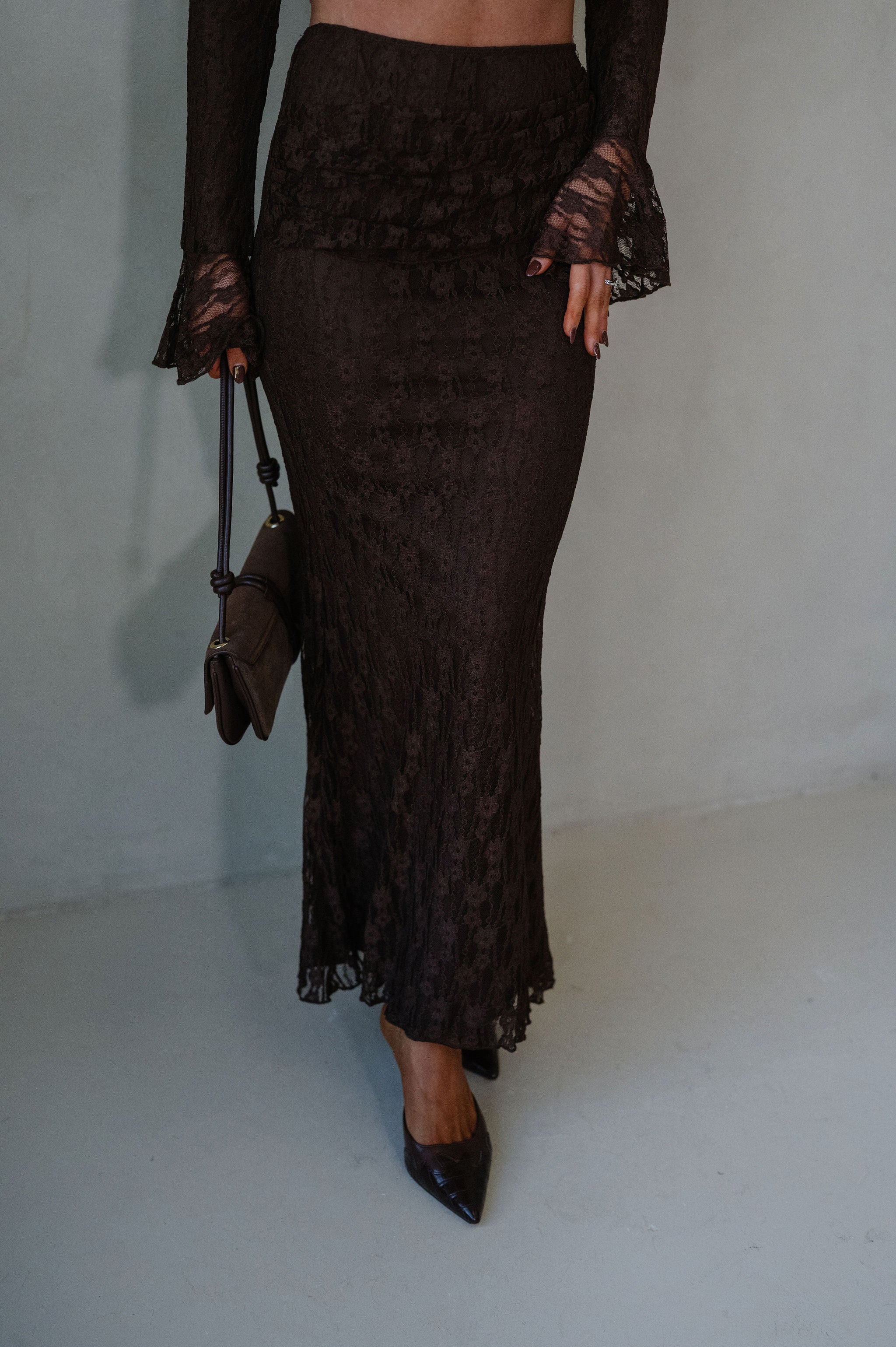 Stella Lace Maxi Skirt Set-Brown