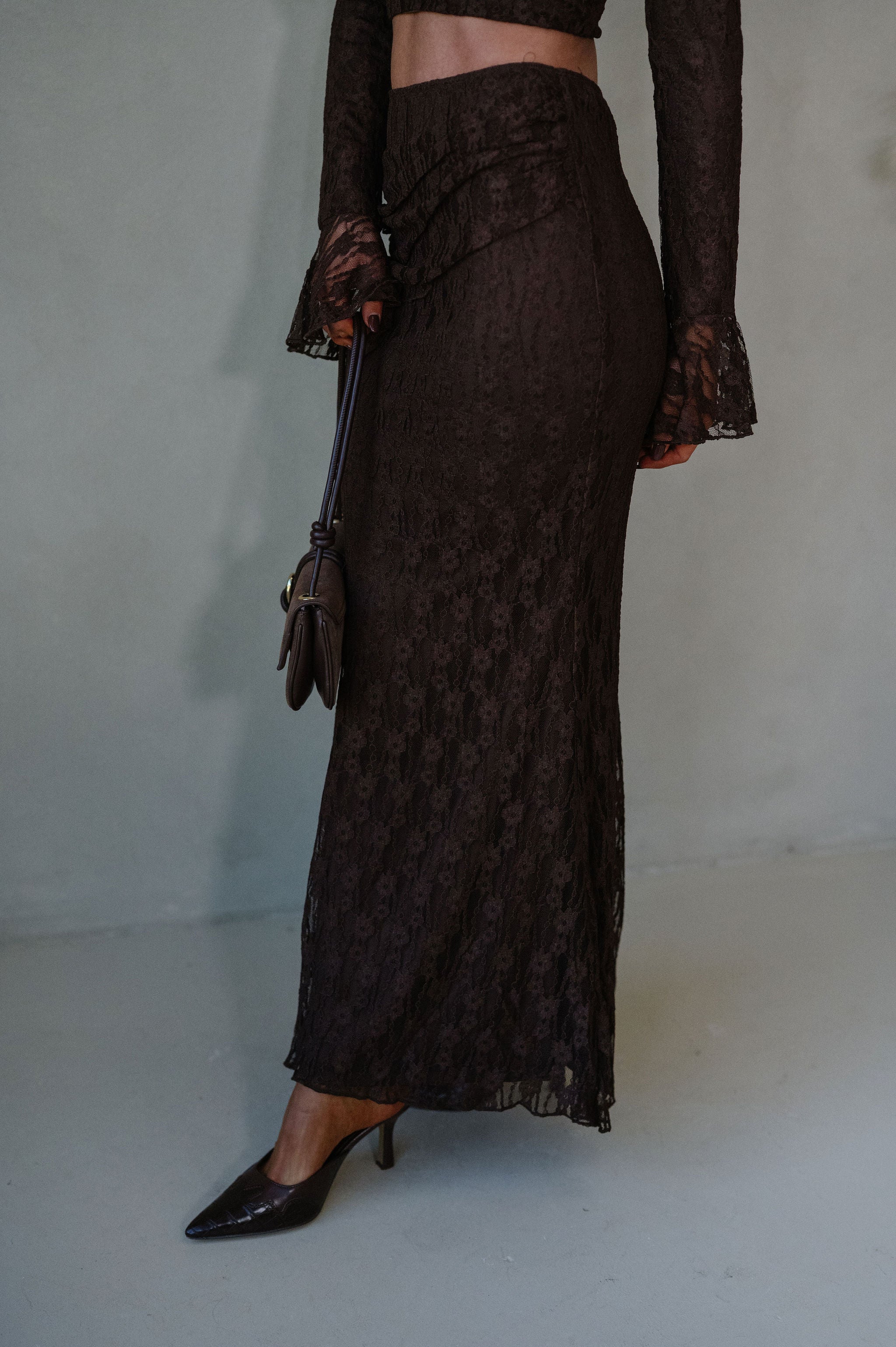 Stella Lace Maxi Skirt Set-Brown