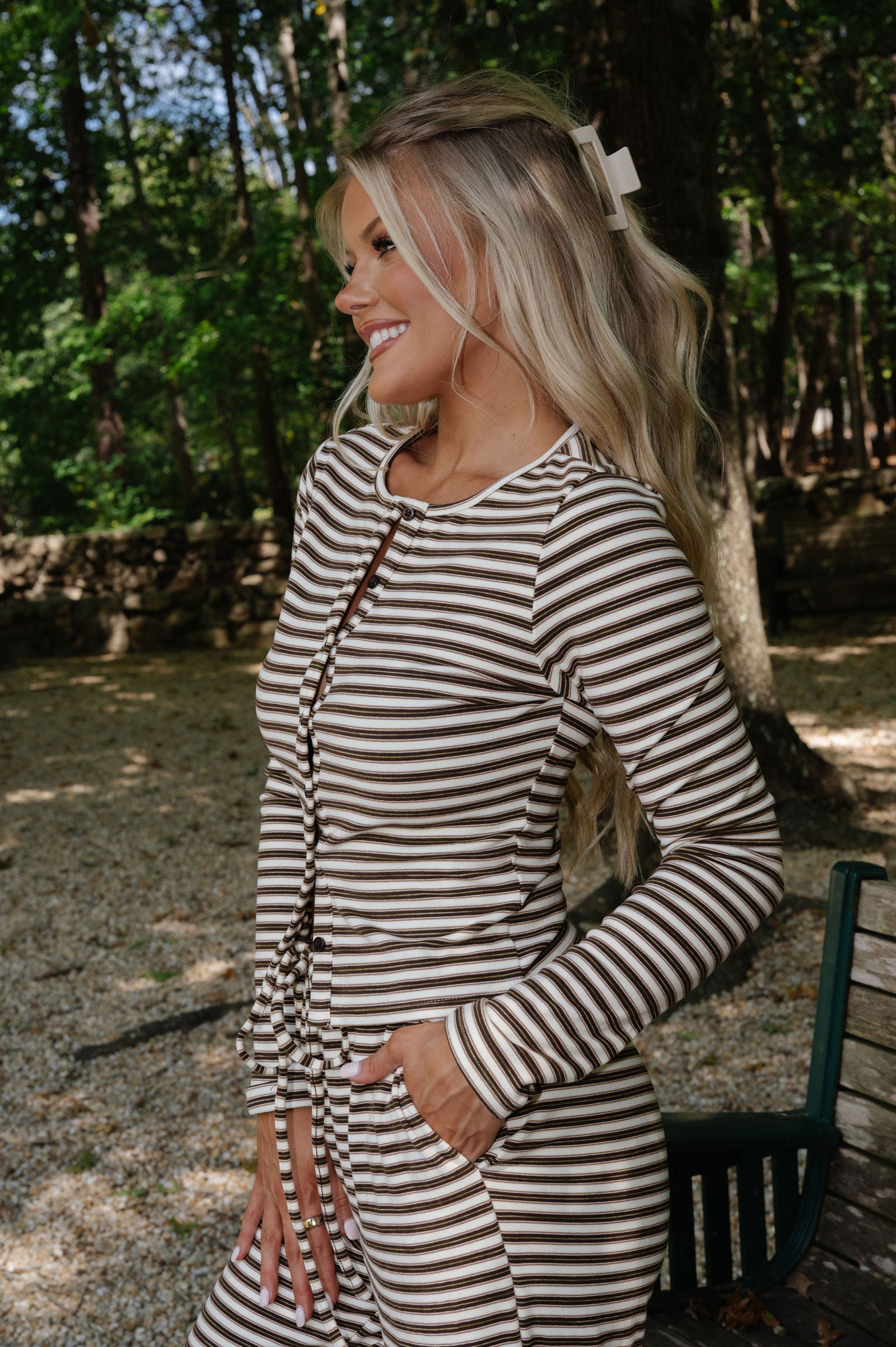 Freddie Striped Cardigan-Chocolate