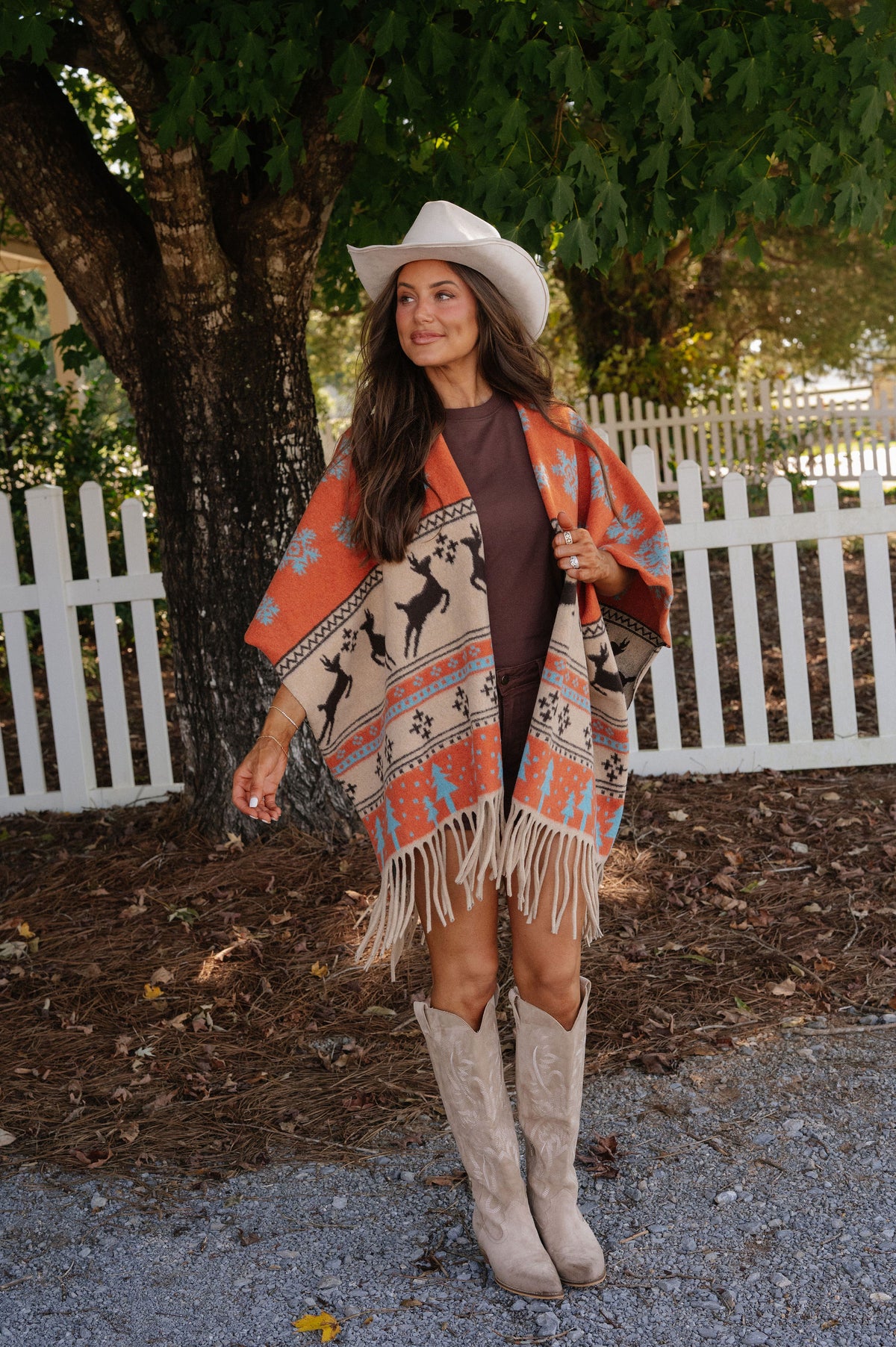 Poppy Fringed Oversized Cape-Rust