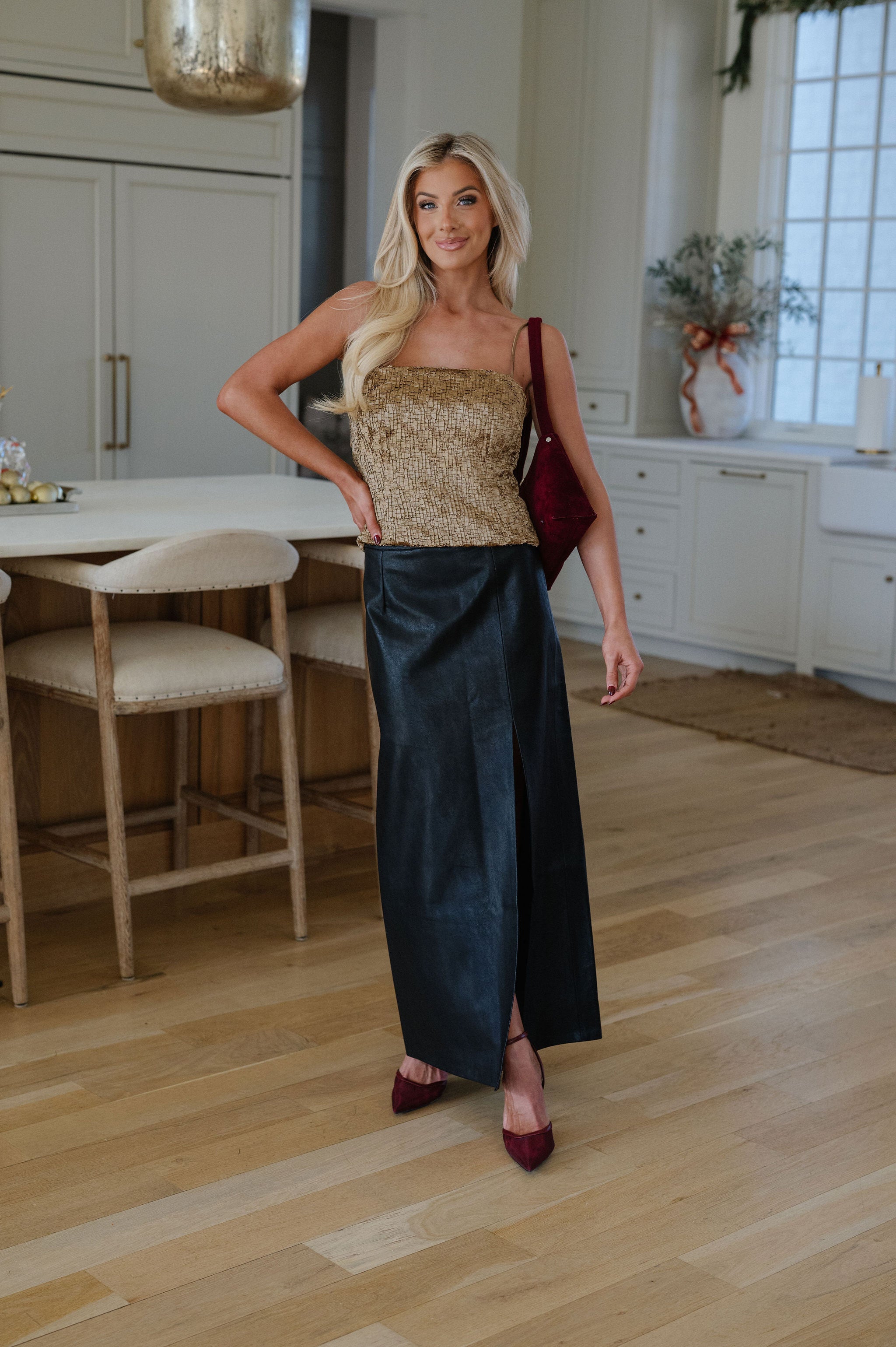 Lennon Faux Leather Maxi Skirt-Black