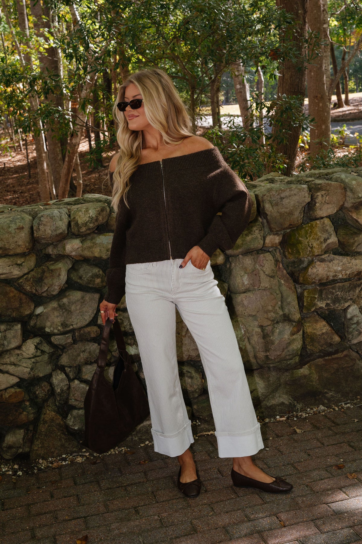 High Rise Stripe Cuffed Jean