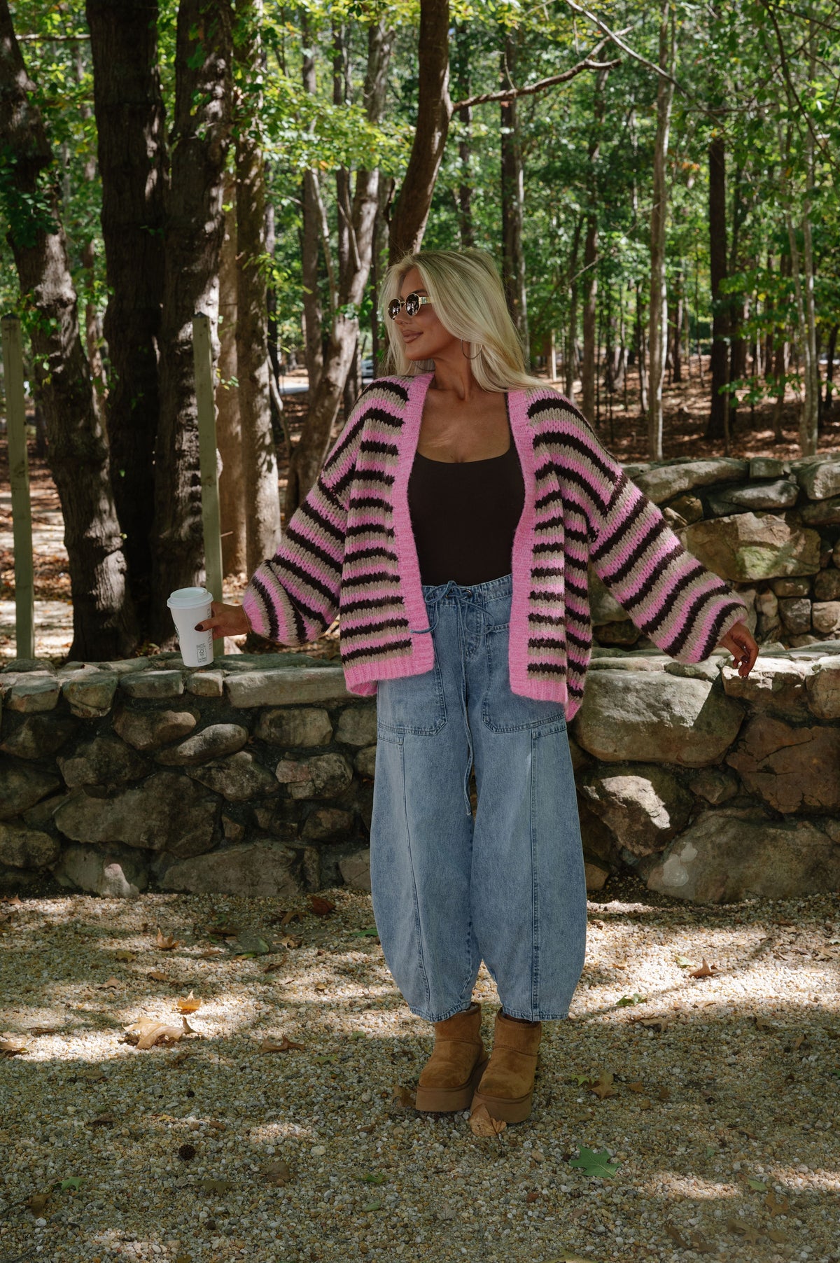 Chunky Striped Cardigan-Pink