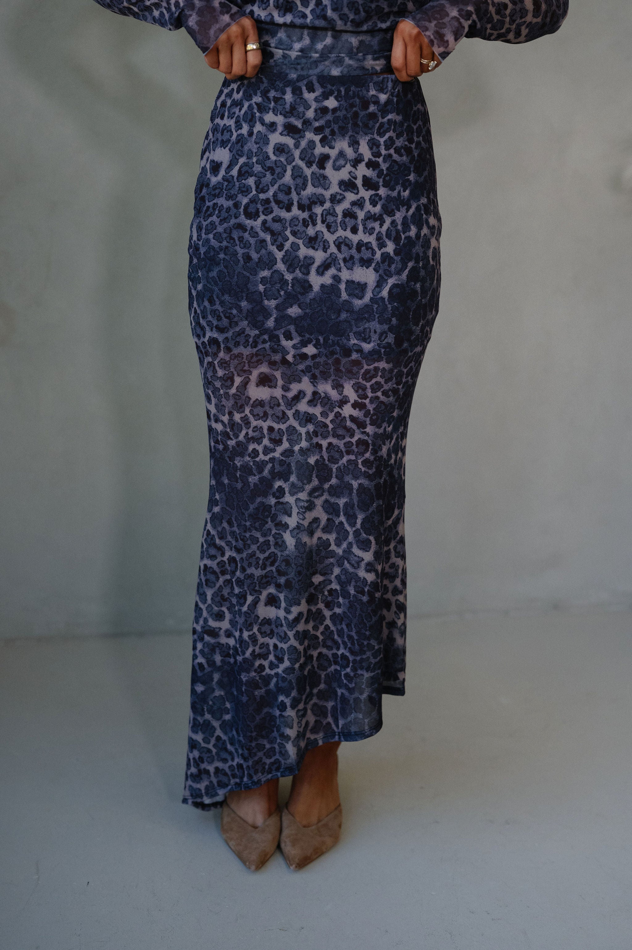 Leopard Maxi Skirt Set-Grey