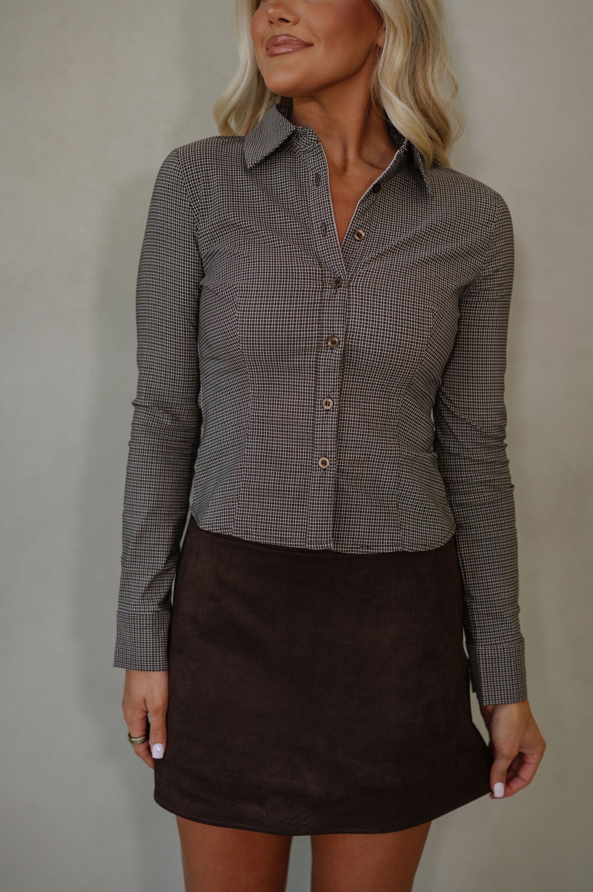 Mid Rise Suede Skort-Dark Brown