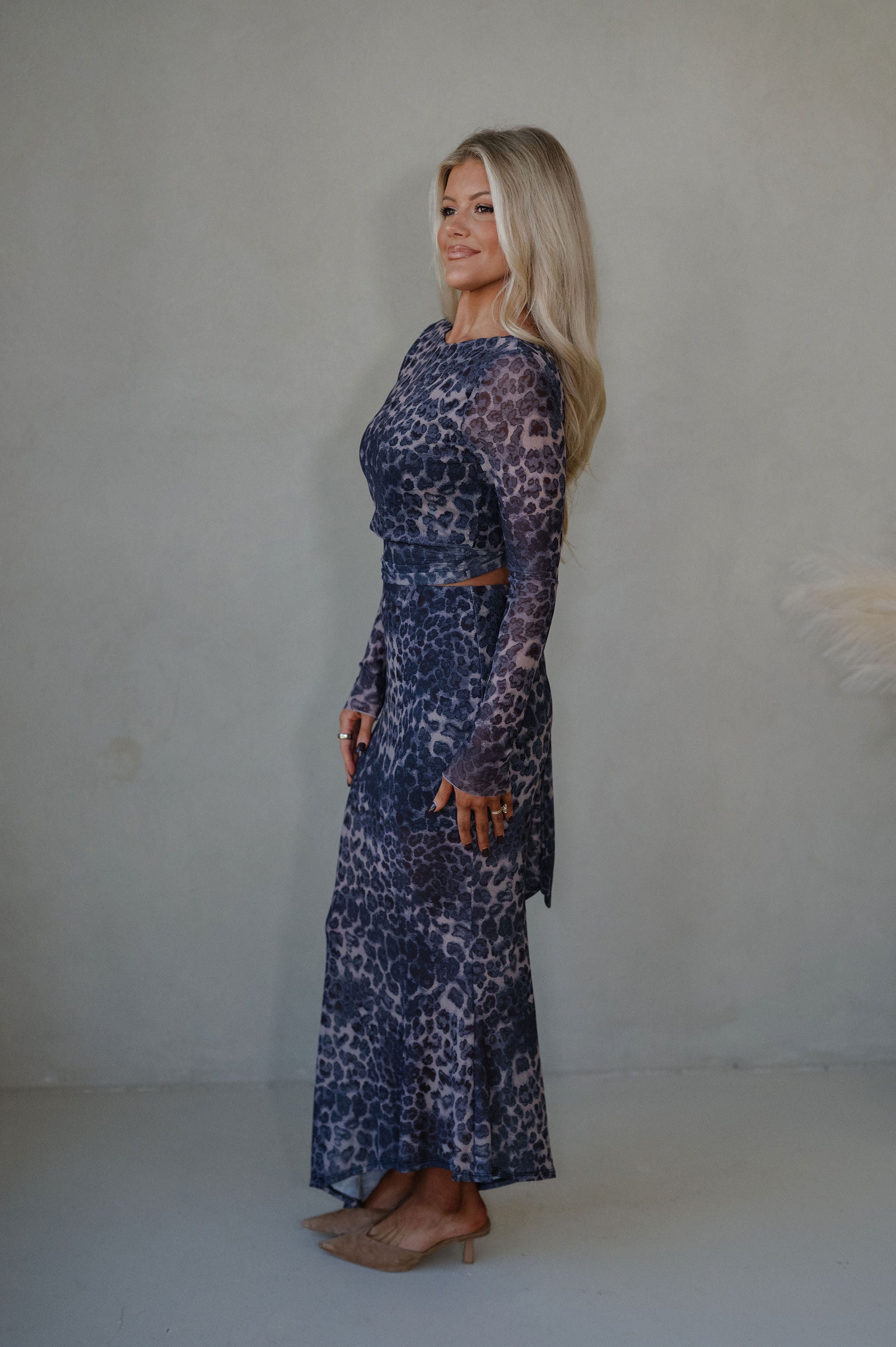Leopard Maxi Skirt Set-Grey