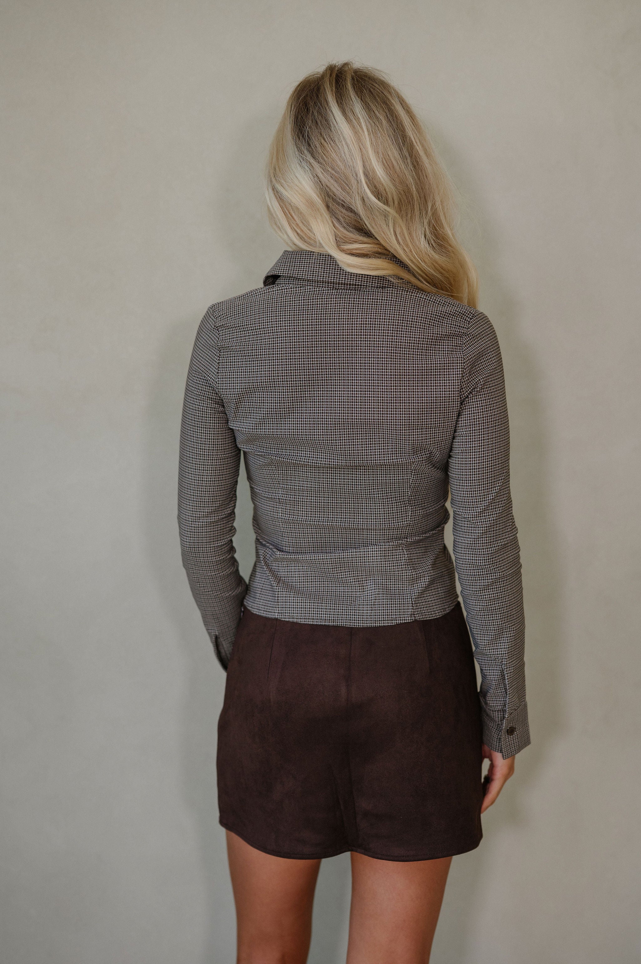 Mid Rise Suede Skort-Dark Brown