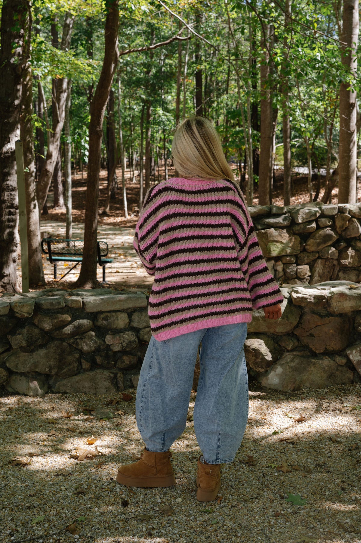 Chunky Striped Cardigan-Pink