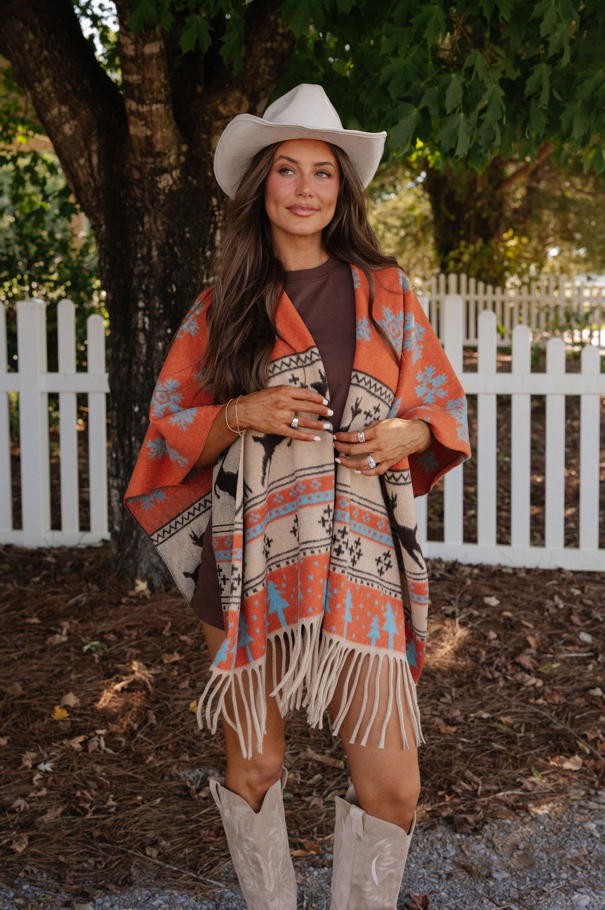 Poppy Fringed Oversized Cape-Rust
