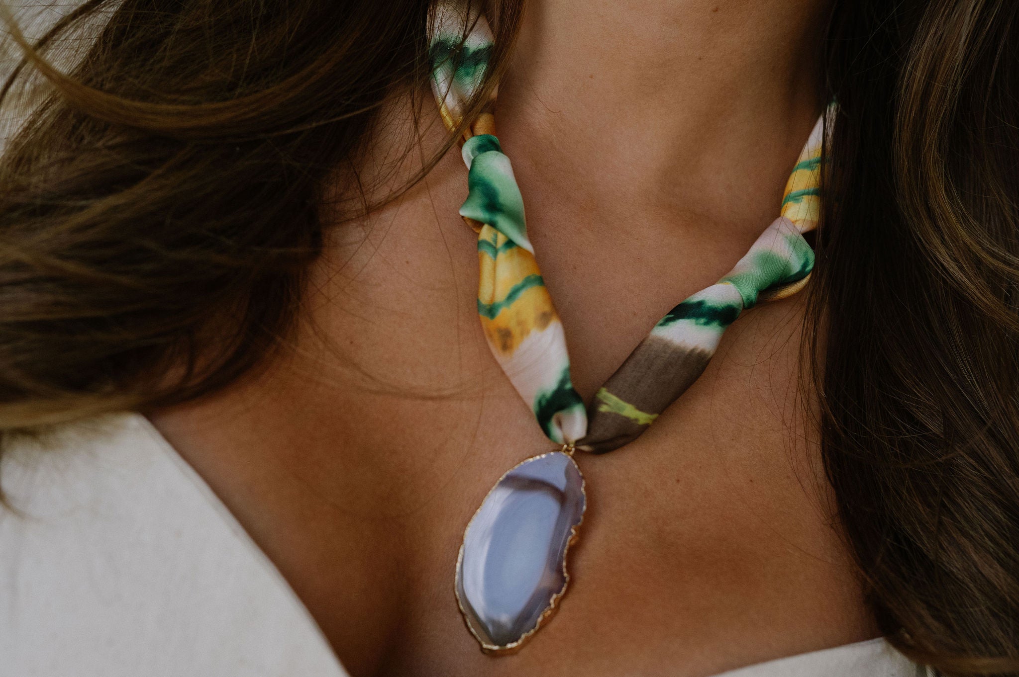 Natural Brown Agate Scarf Necklace