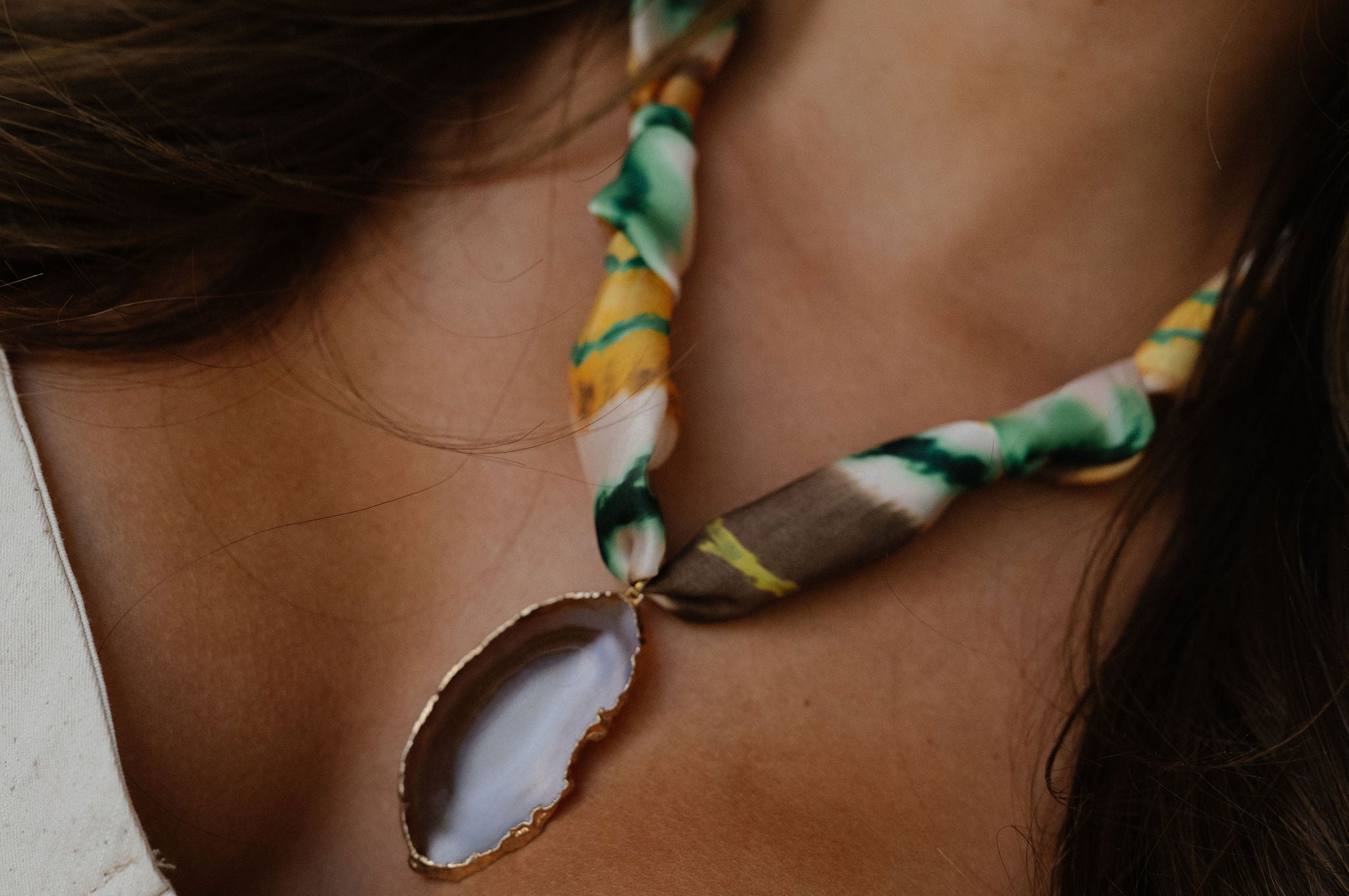 Natural Brown Agate Scarf Necklace