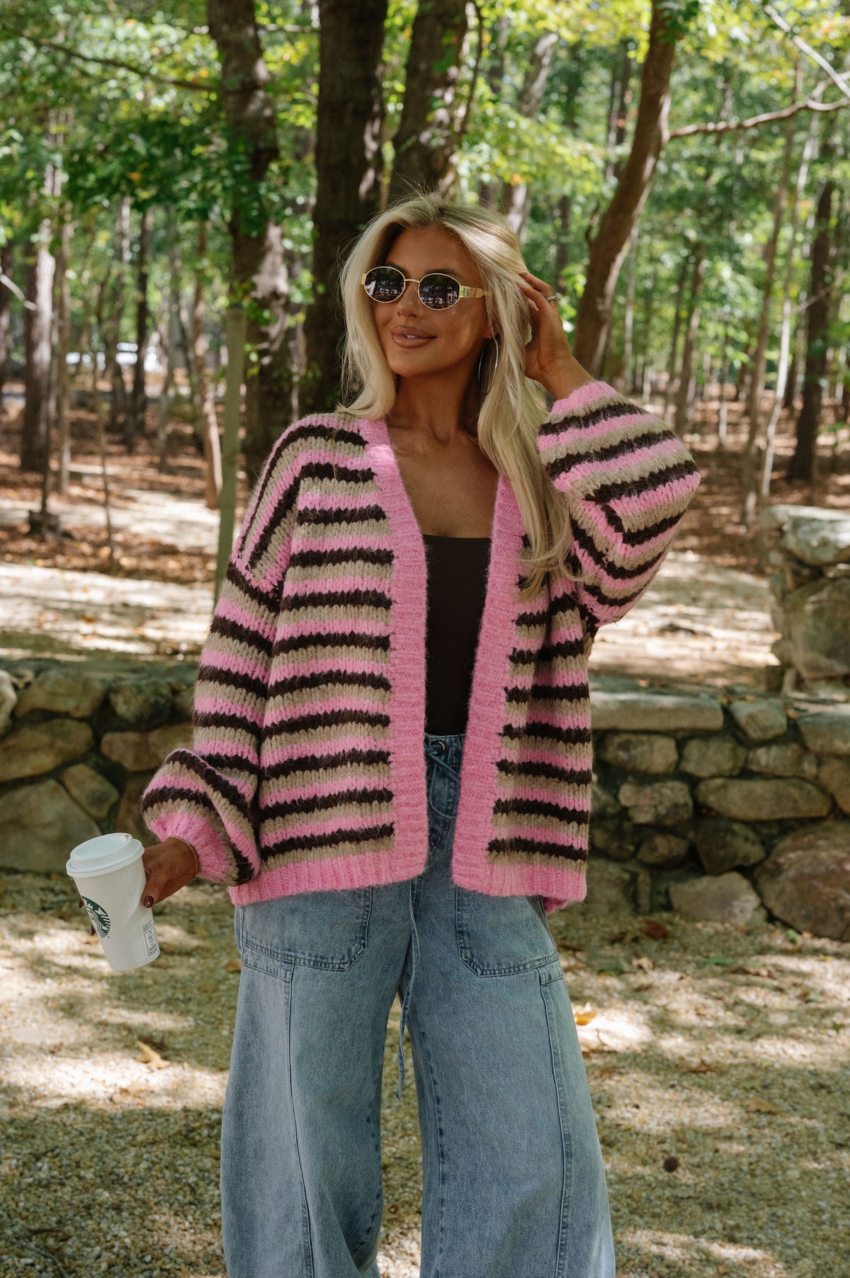 Chunky Striped Cardigan-Pink