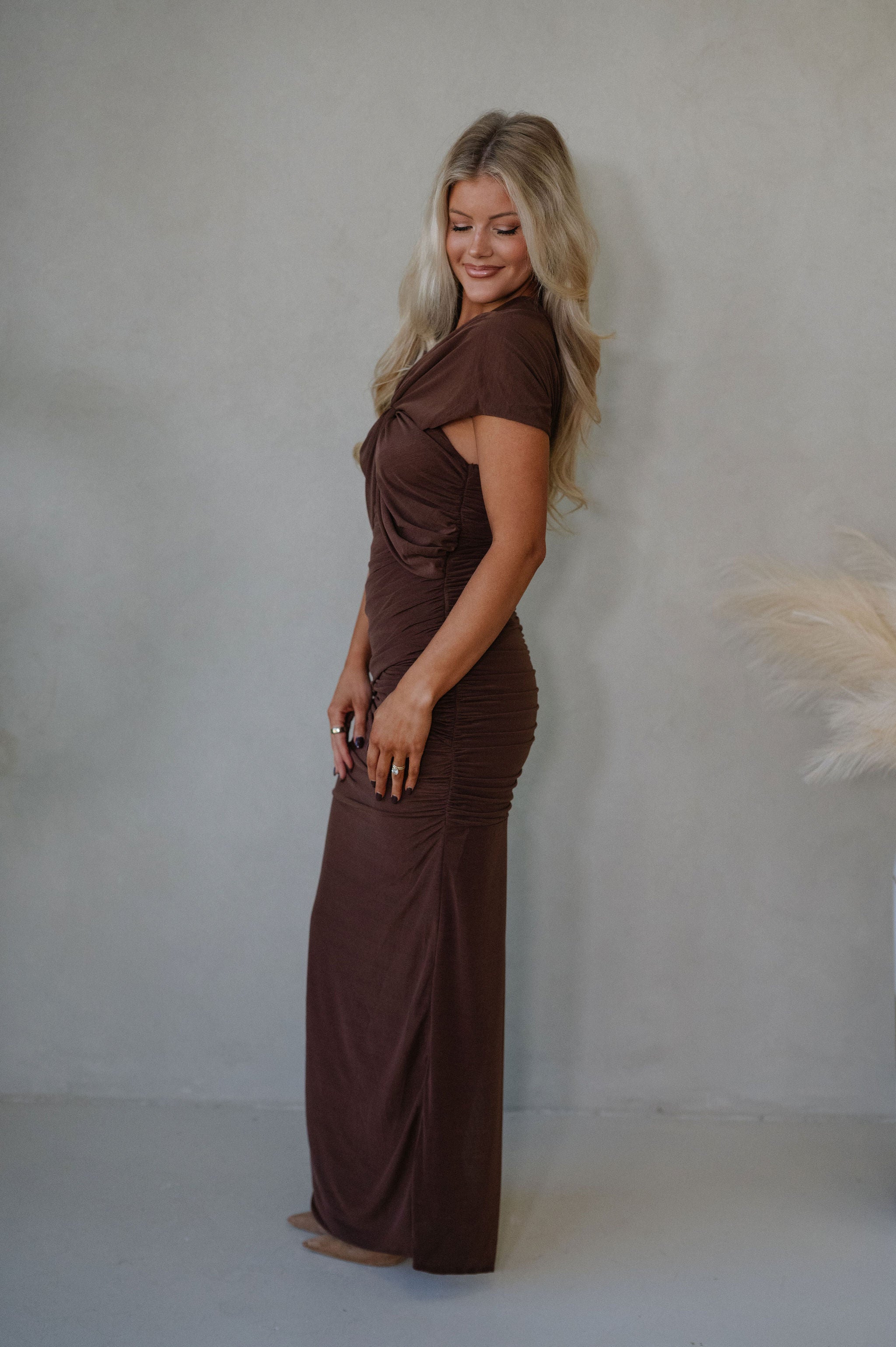 Maya Ruched Maxi Dress-Chocolate
