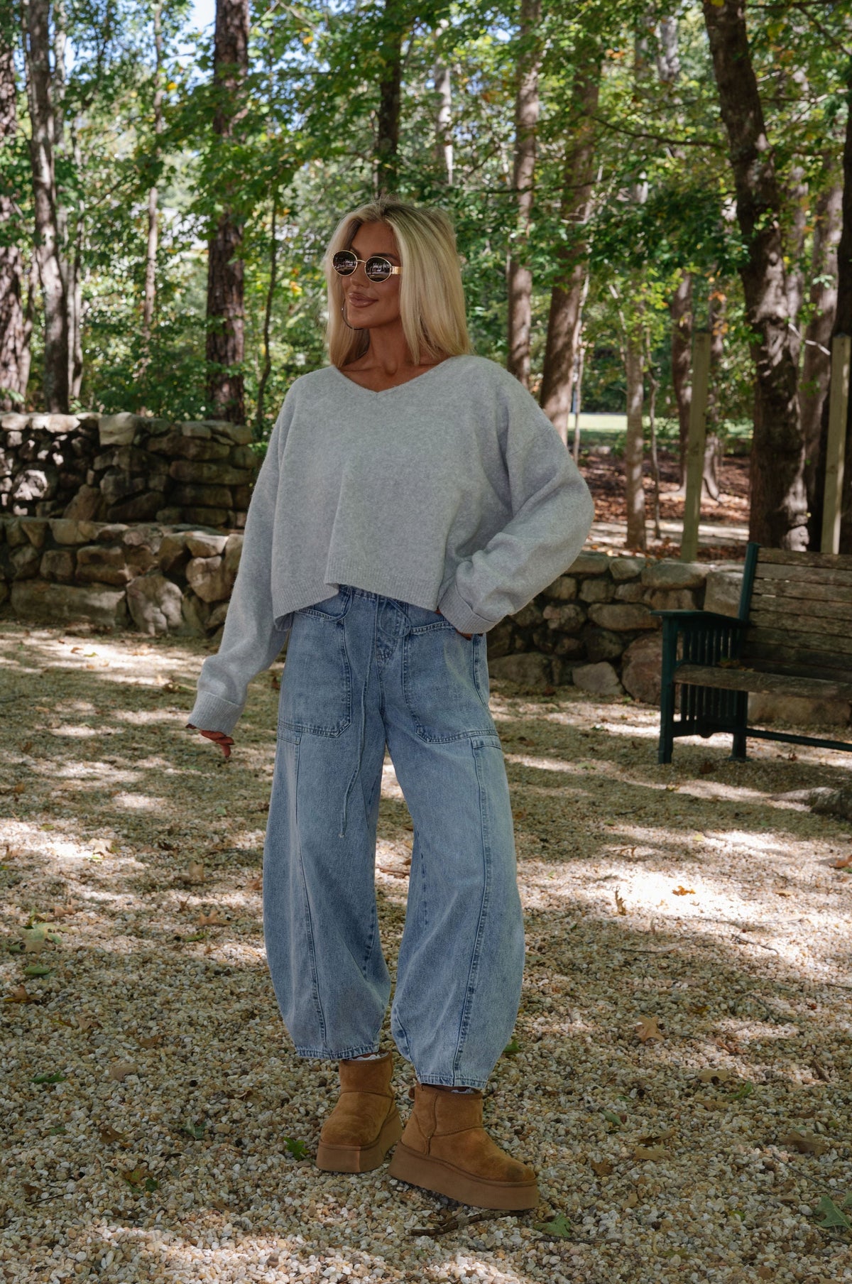 Stella V-neck Knit Sweater-Light Grey