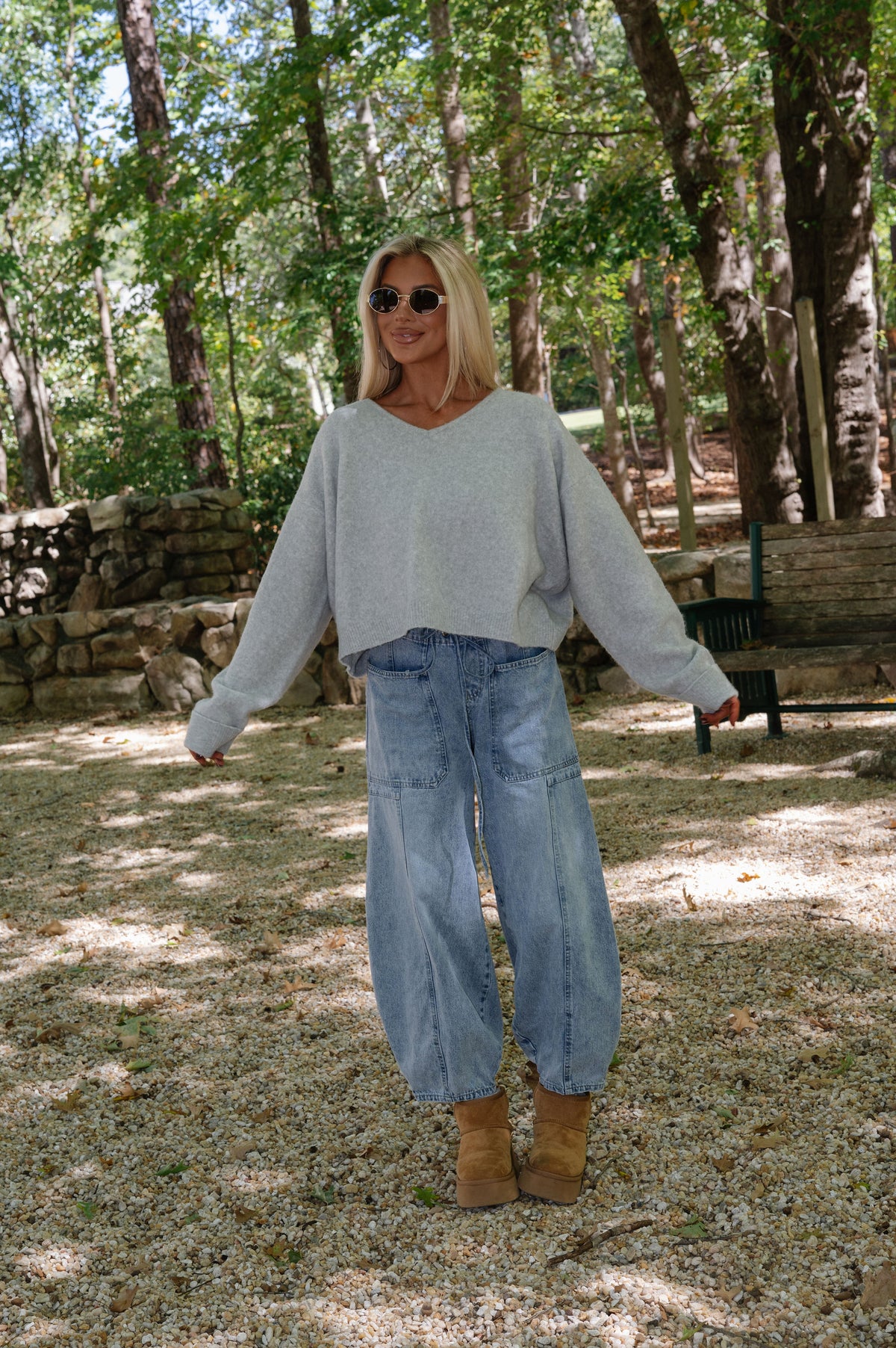 Stella V-neck Knit Sweater-Light Grey