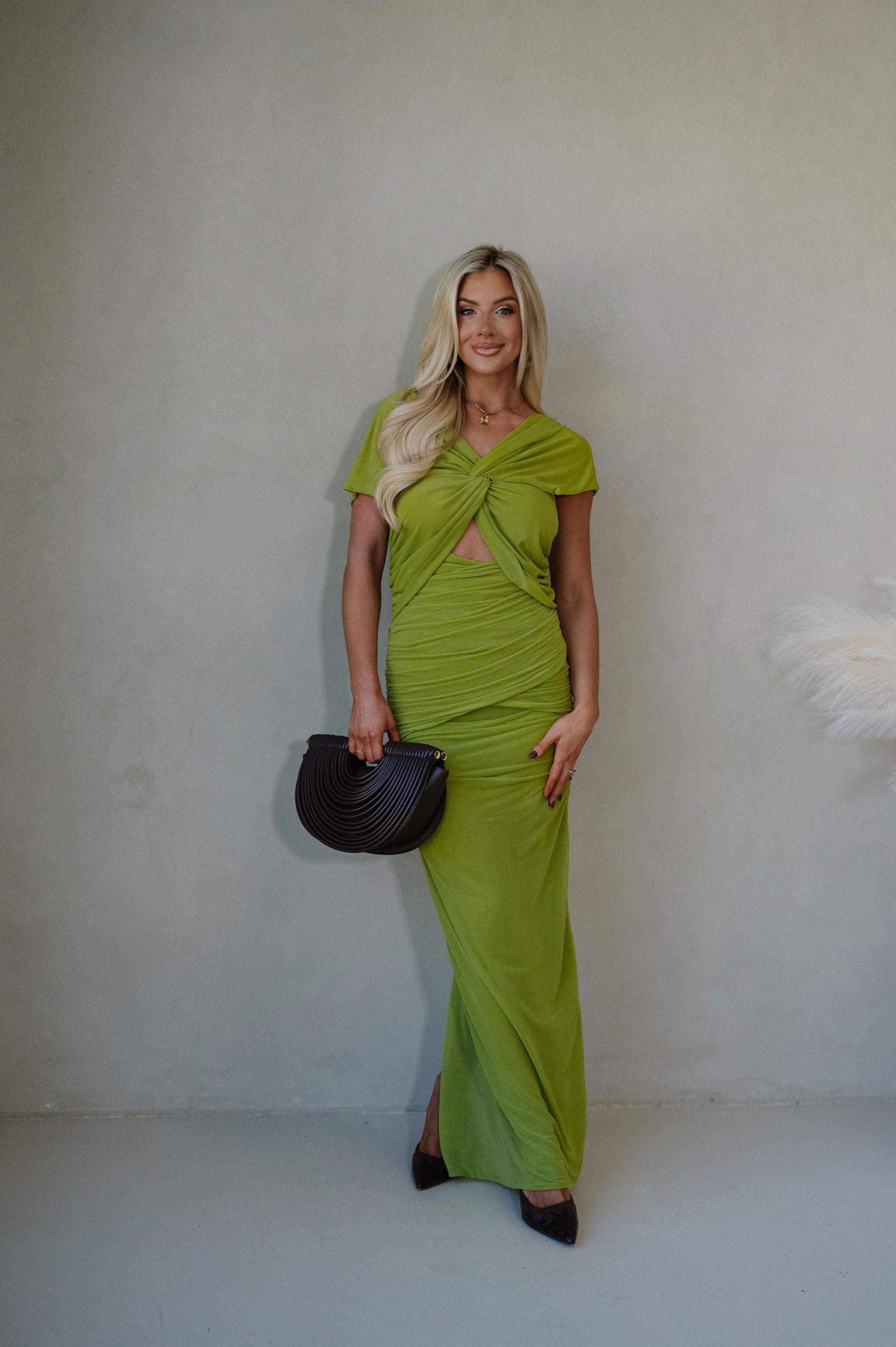 Maya Ruched Maxi Dress-Green