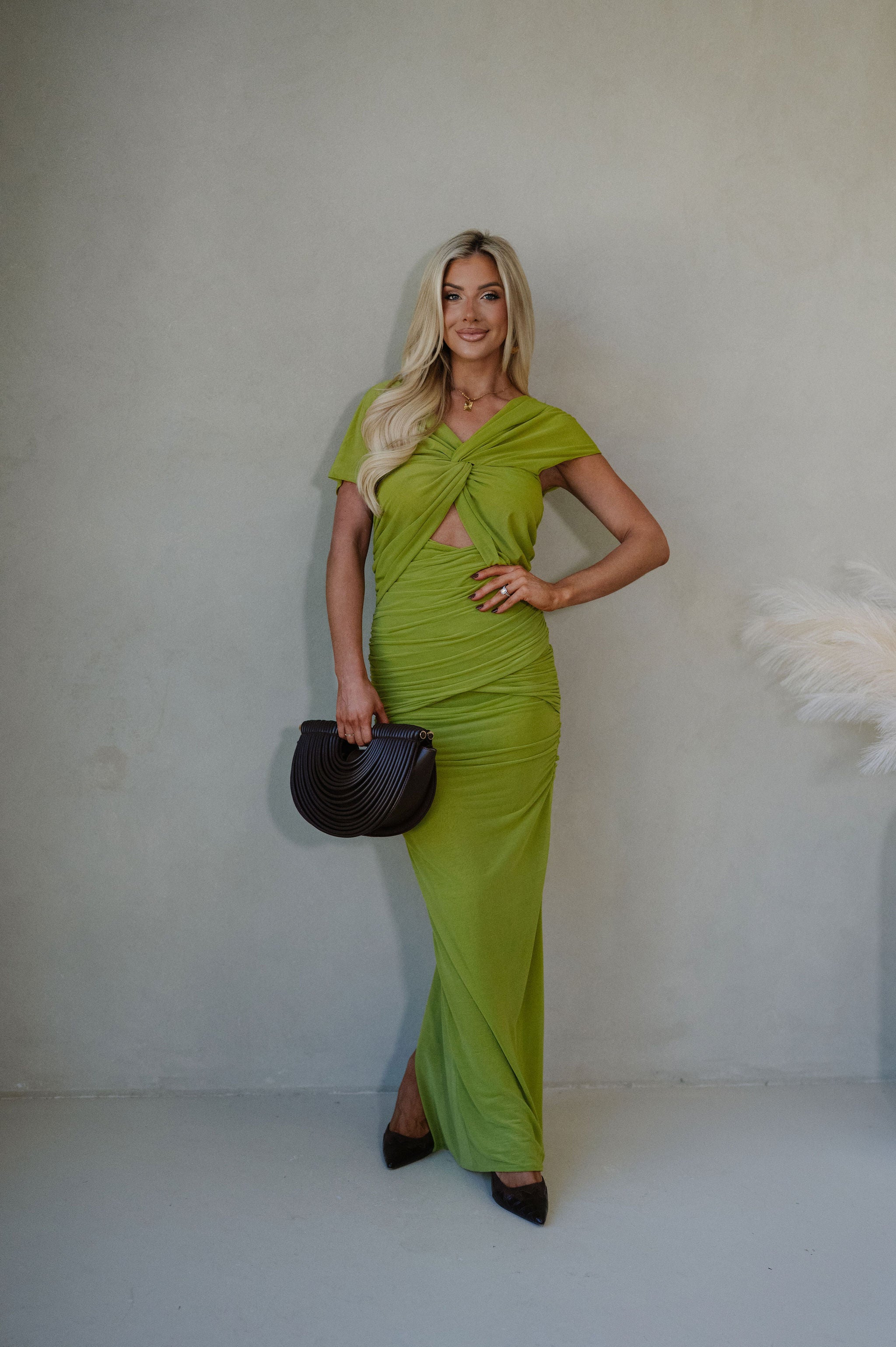 Maya Ruched Maxi Dress-Green